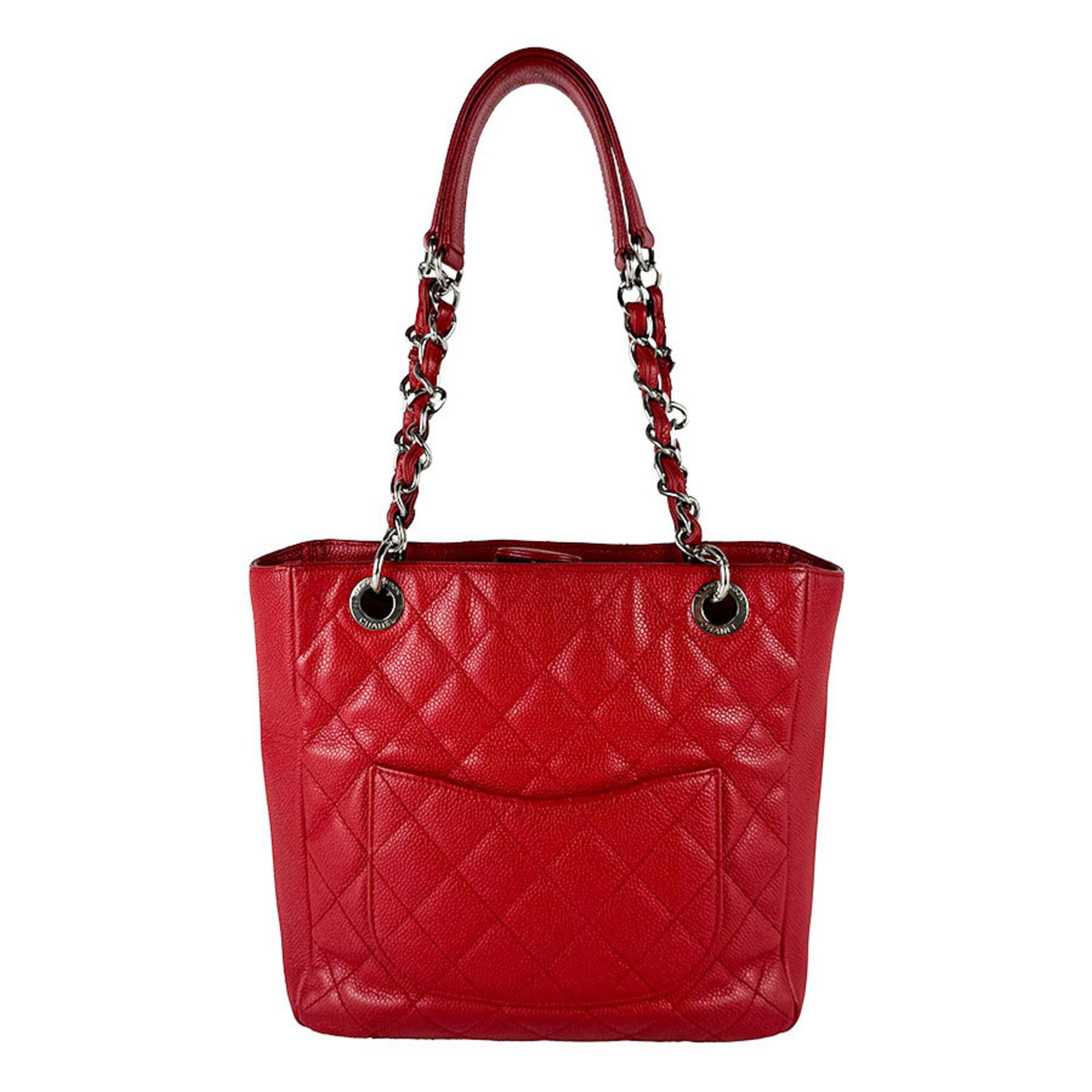 Chanel Red Color Grained Calfskin Handbag (Pre-Owned)