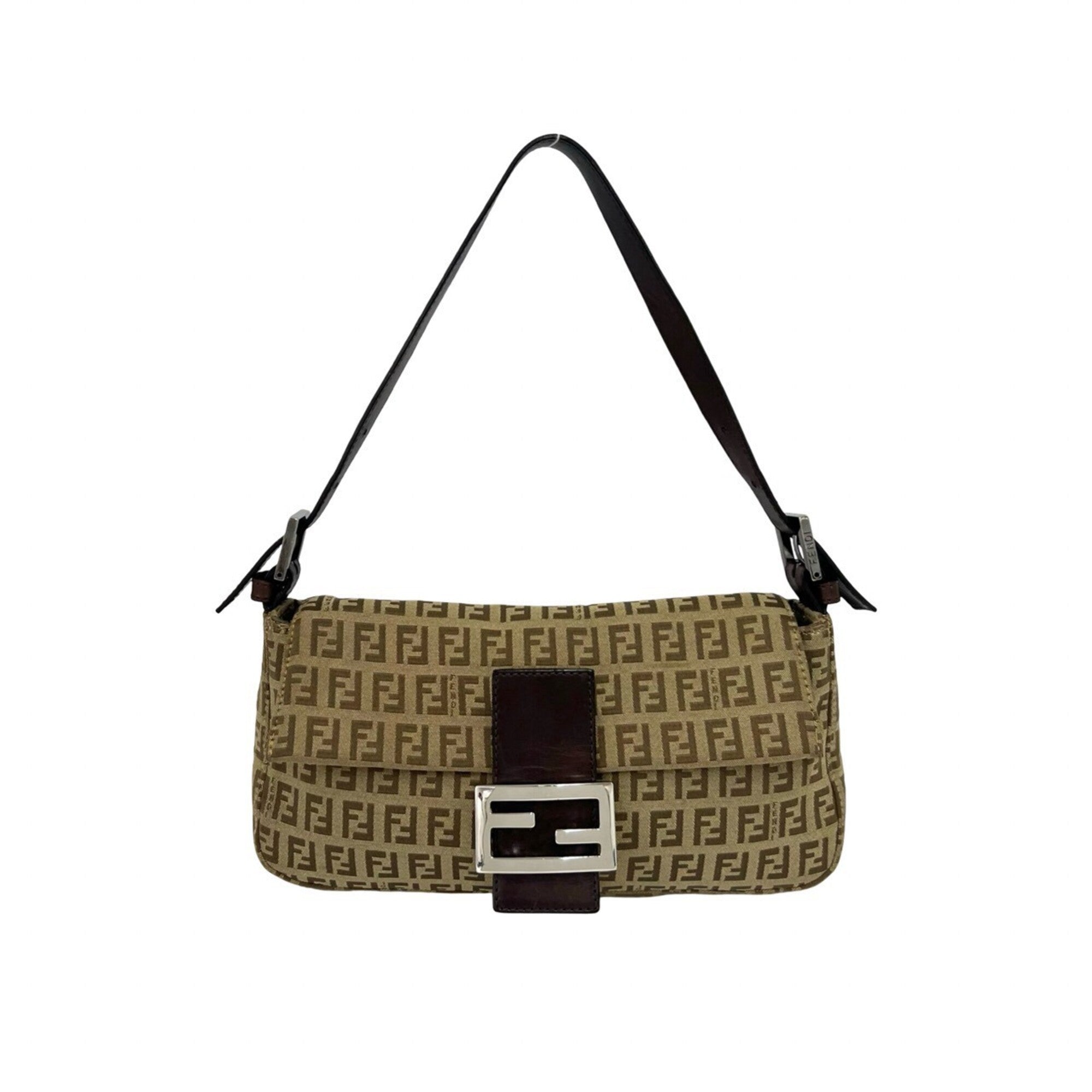Fendi Beige Brown Canvas Leather Shoulder Bag (Pre-Owned)
