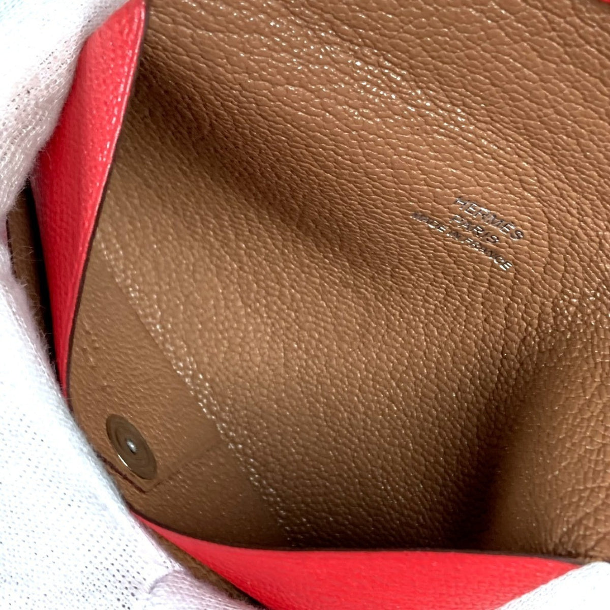 Hermes Beige Red Color Chevre Leather Coin Purse/Coin Case (Pre-Owned)