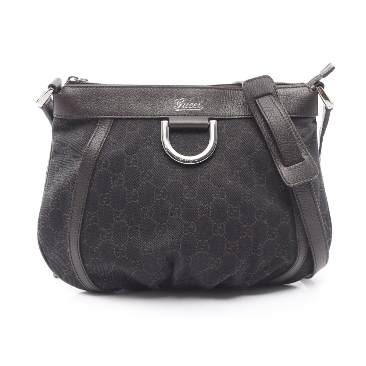 Gucci Black Brown Canvas Leather Handbag Shoulder Bag (Pre-Owned)