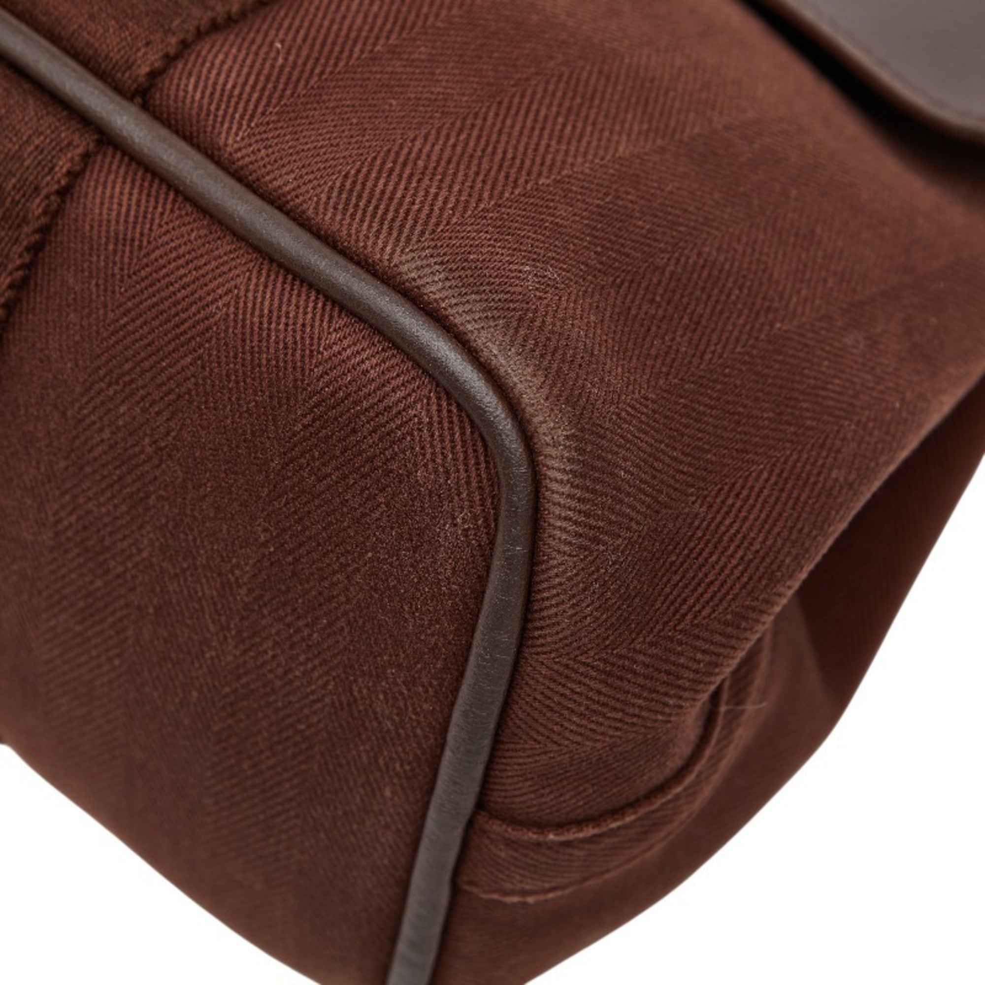Hermes Brown Toile Chevron Leather Handbag Pouch Tote Bag (Pre-Owned)
