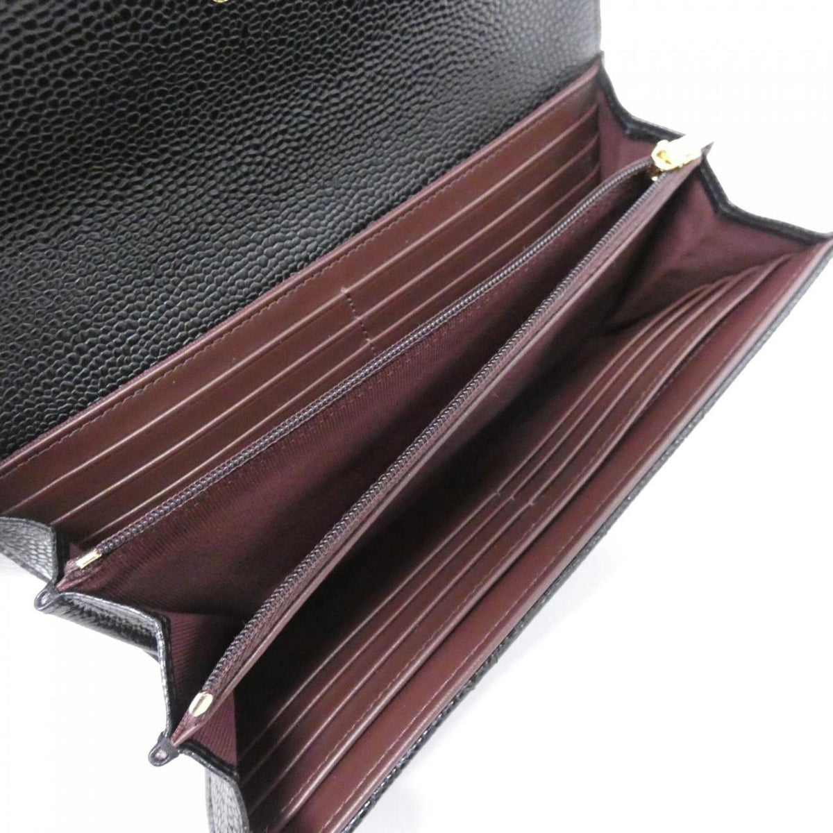 Chanel Black Bordeaux Grained Calfskin Long Wallet (Bi-Fold) (Pre-Owned)