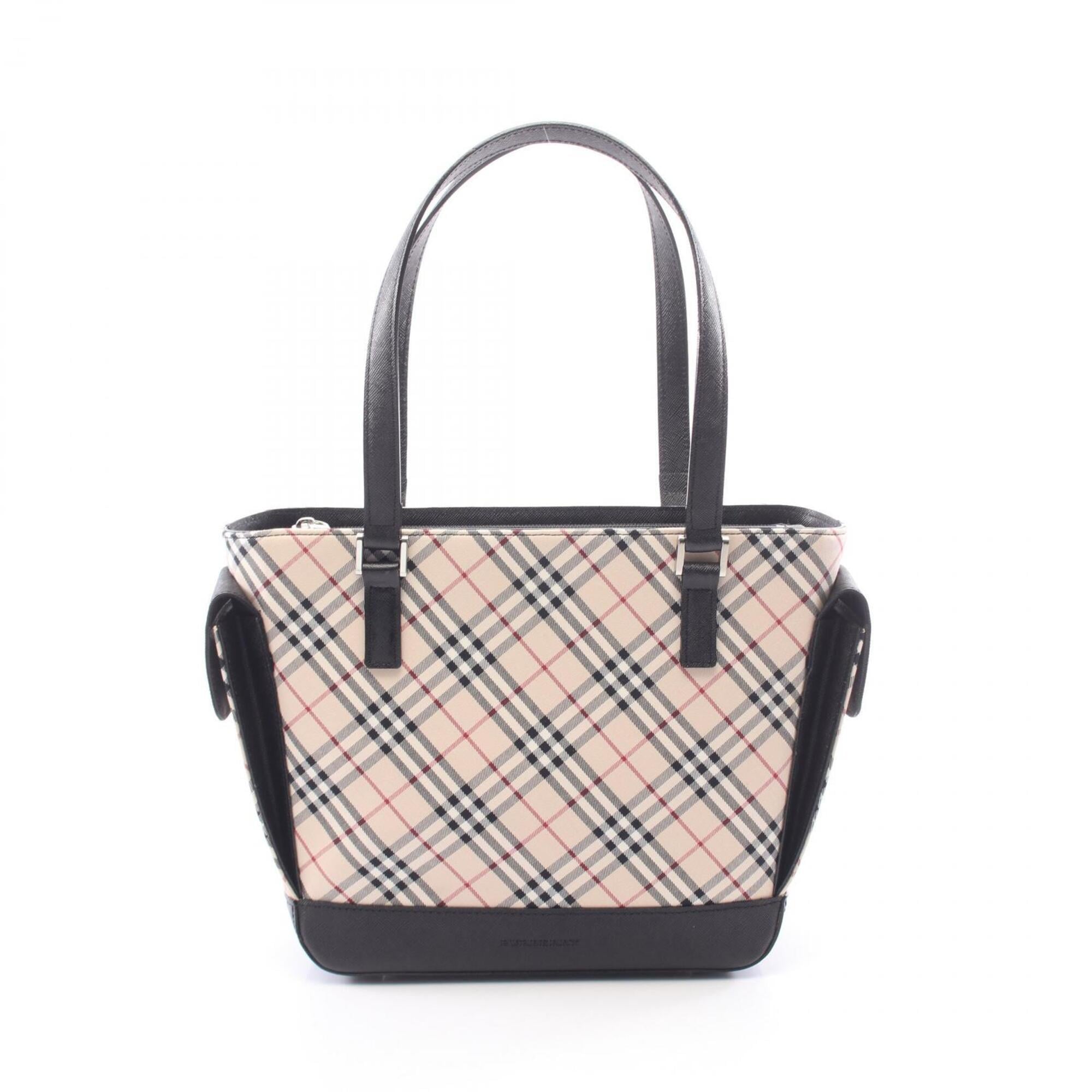 Burberry Beige Black Multi-Color Canvas Leather Handbag Tote Bag (Pre-Owned)