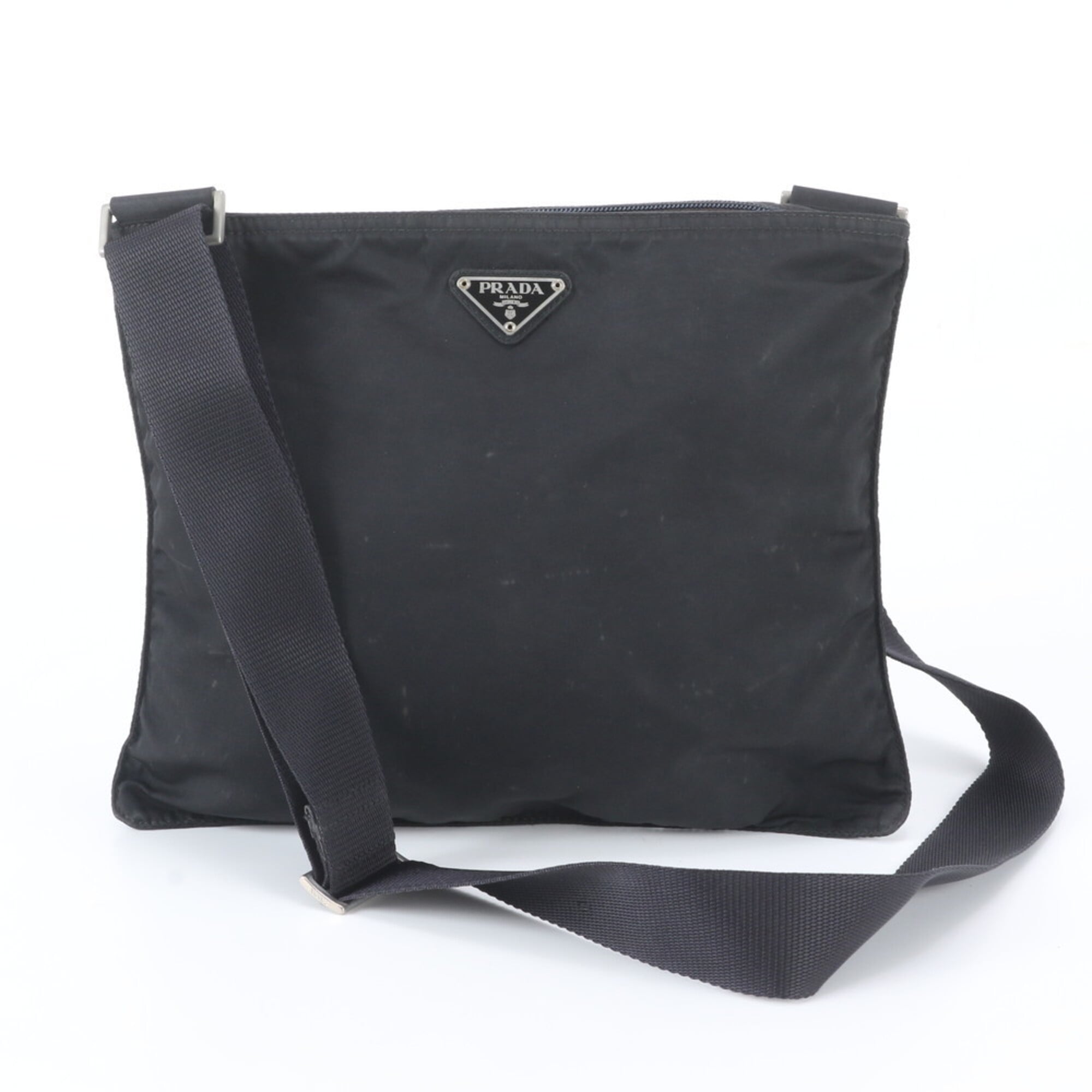 Prada Black Nylon Leather Messenger Bag Shoulder Bag (Pre-Owned)
