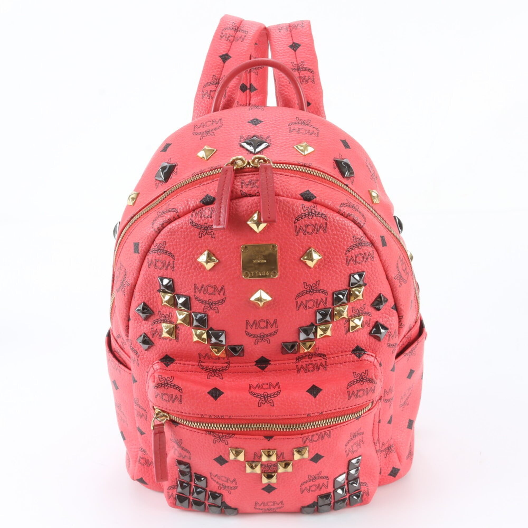 Mcm Pink Leather Coated Canvas Backpack Shoulder Bag (Pre-Owned)
