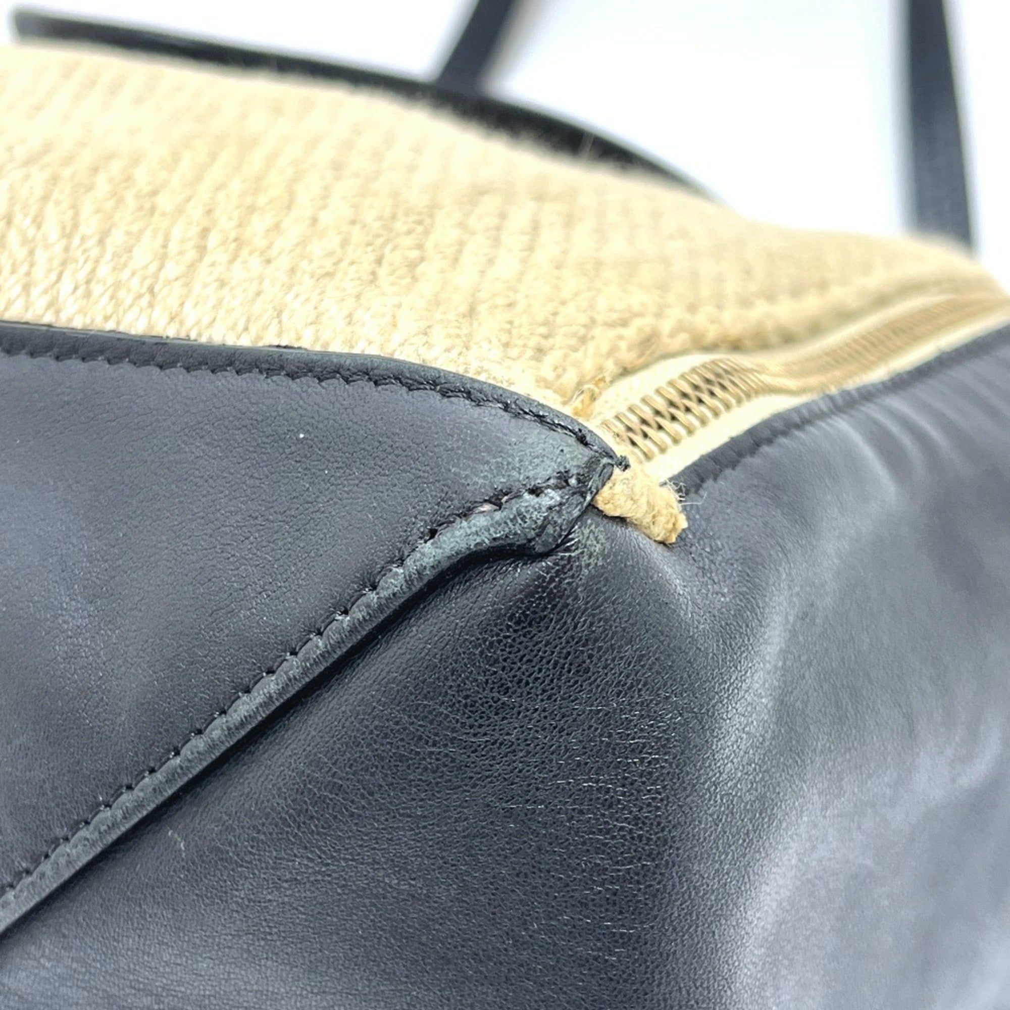 Celine Beige Black Hemp Leather Handbag Tote Bag (Pre-Owned)