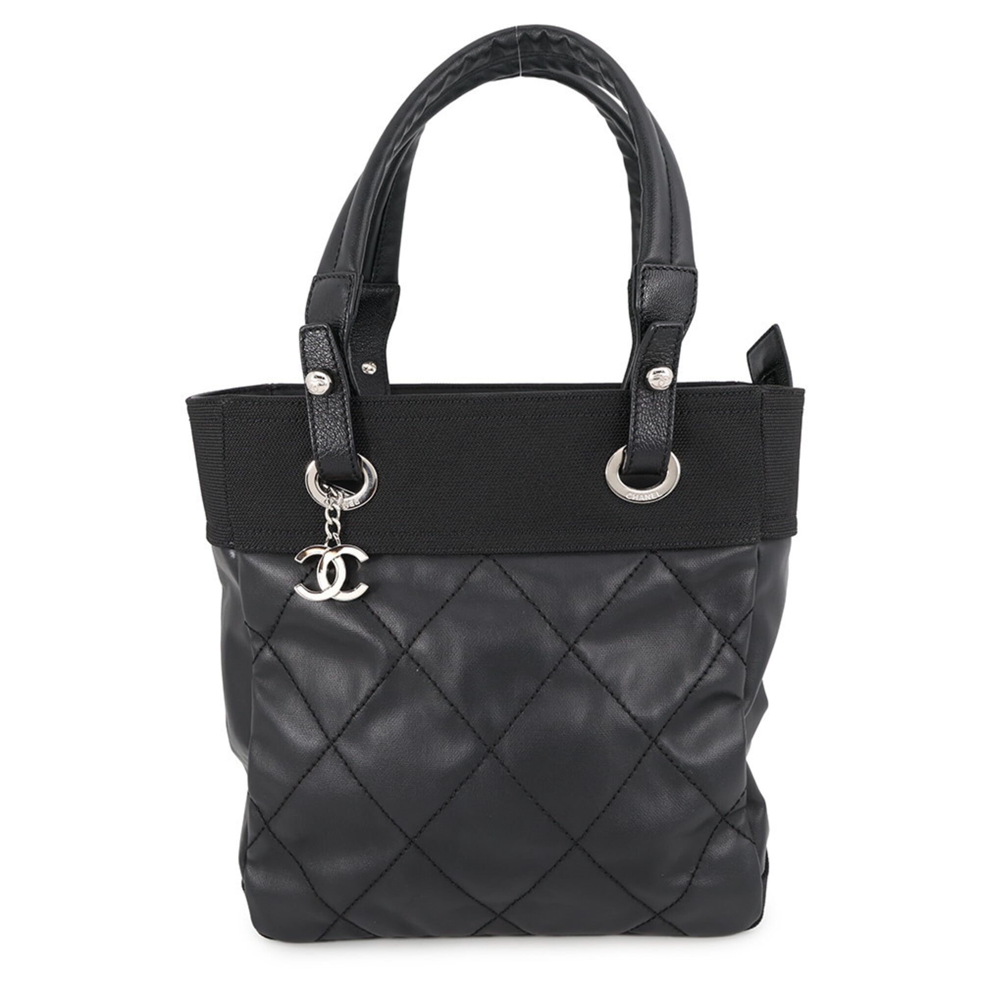 Chanel Matelasse Black Pvc Leather Handbag Tote Bag (Pre-Owned)