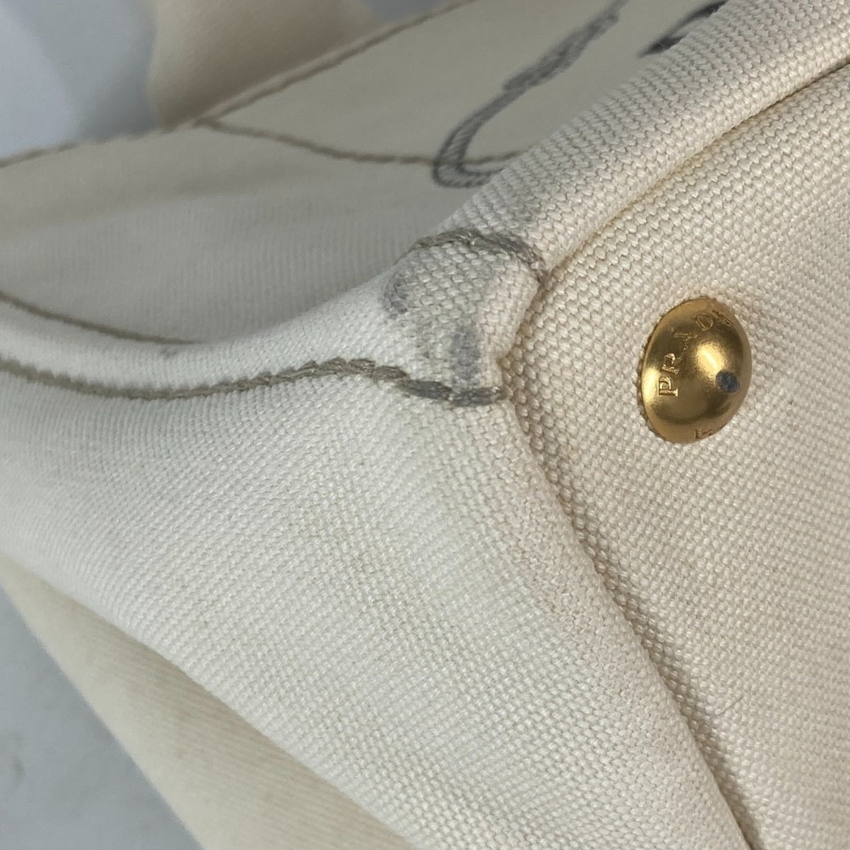 Prada Ivory Canvas Handbag Tote Bag (Pre-Owned)