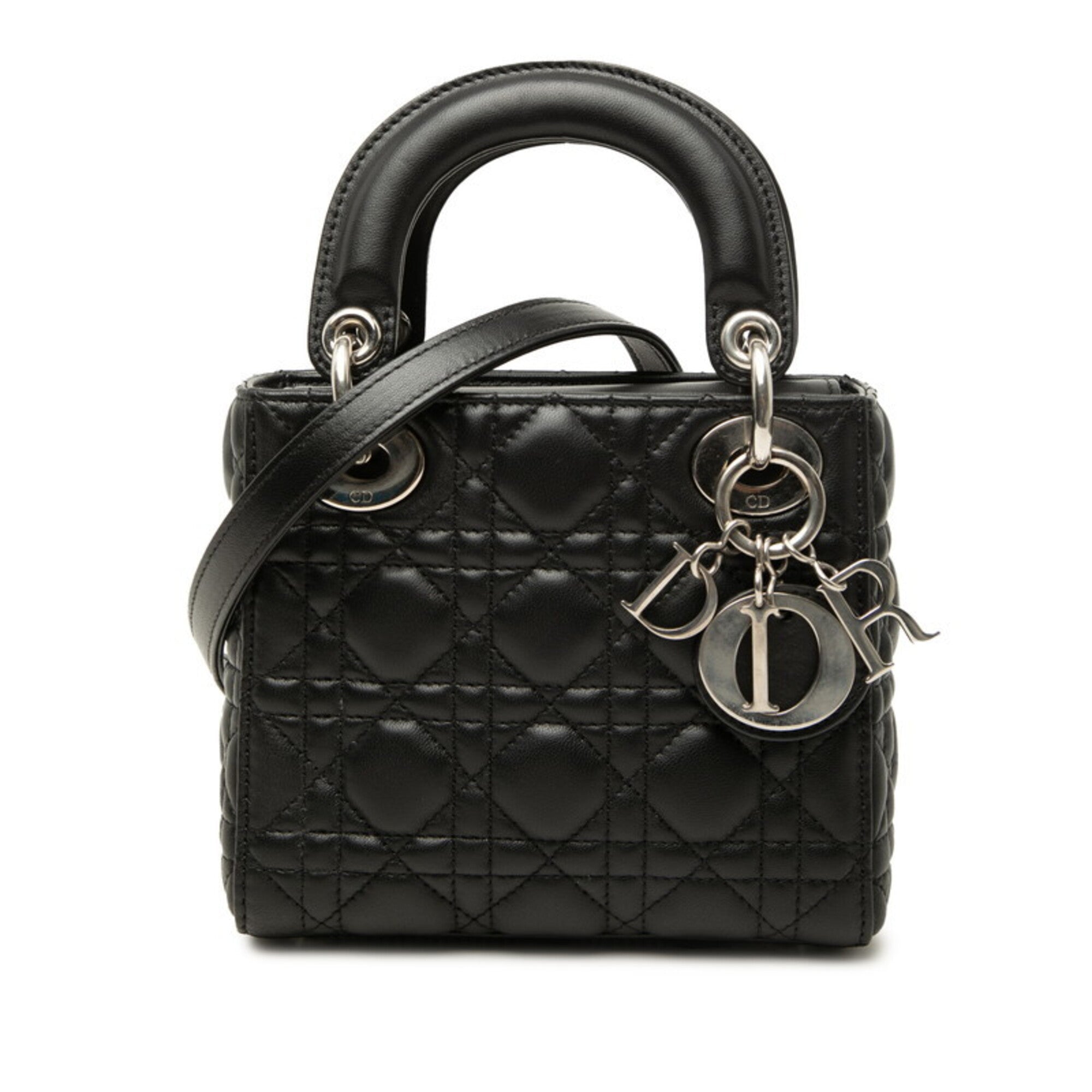 Christian Dior Black Leather Handbag Shoulder Bag (Pre-Owned)