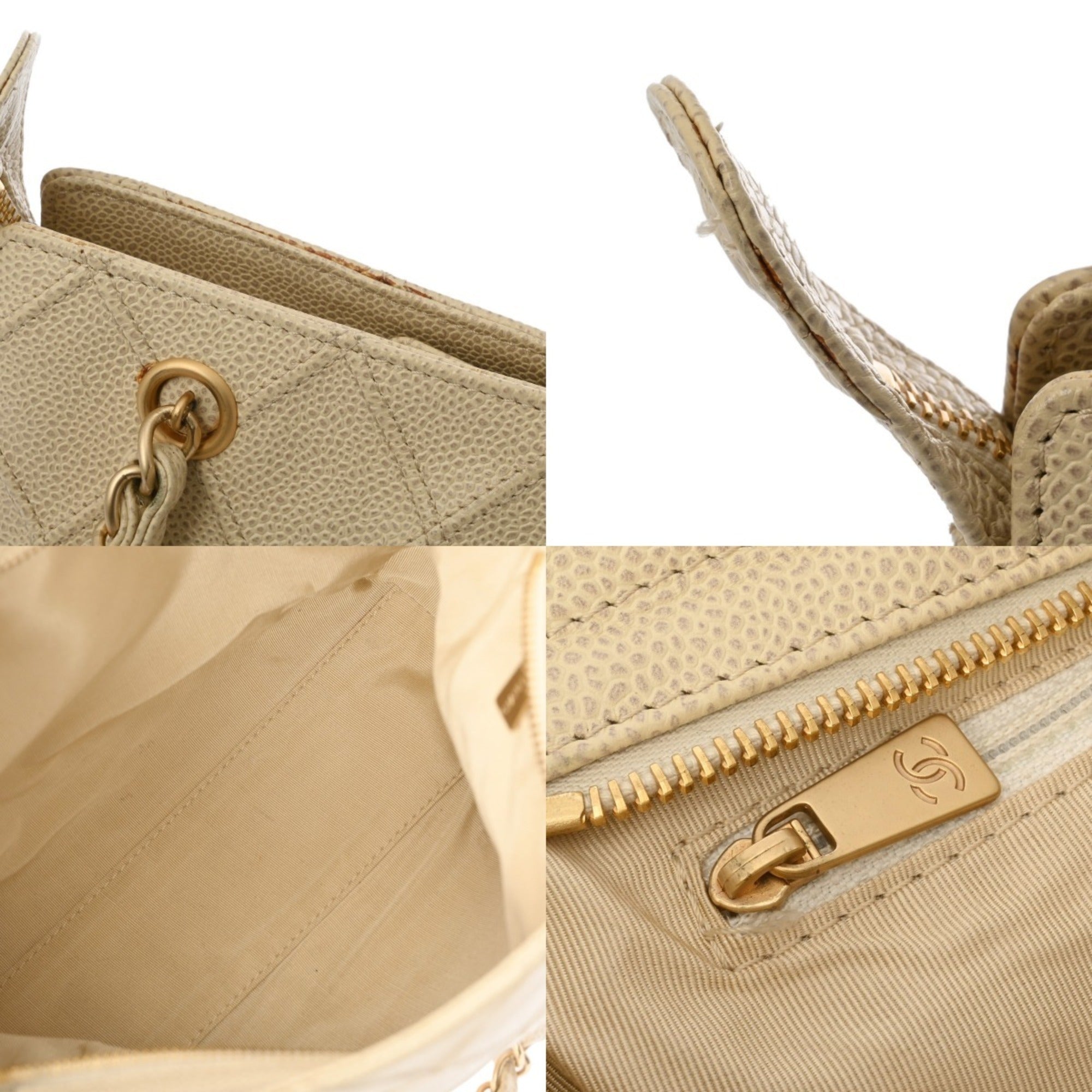 Chanel Beige Grained Calfskin Shoulder Bag (Pre-Owned)