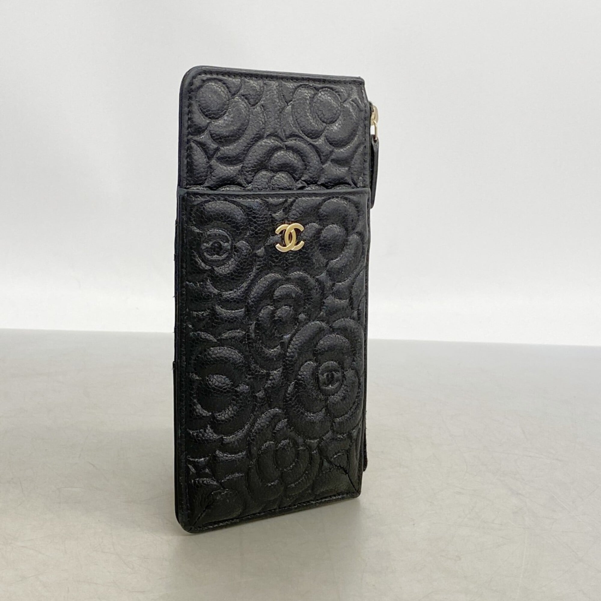 Chanel Black Grained Calfskin Long Wallet (Bi-Fold) (Pre-Owned)