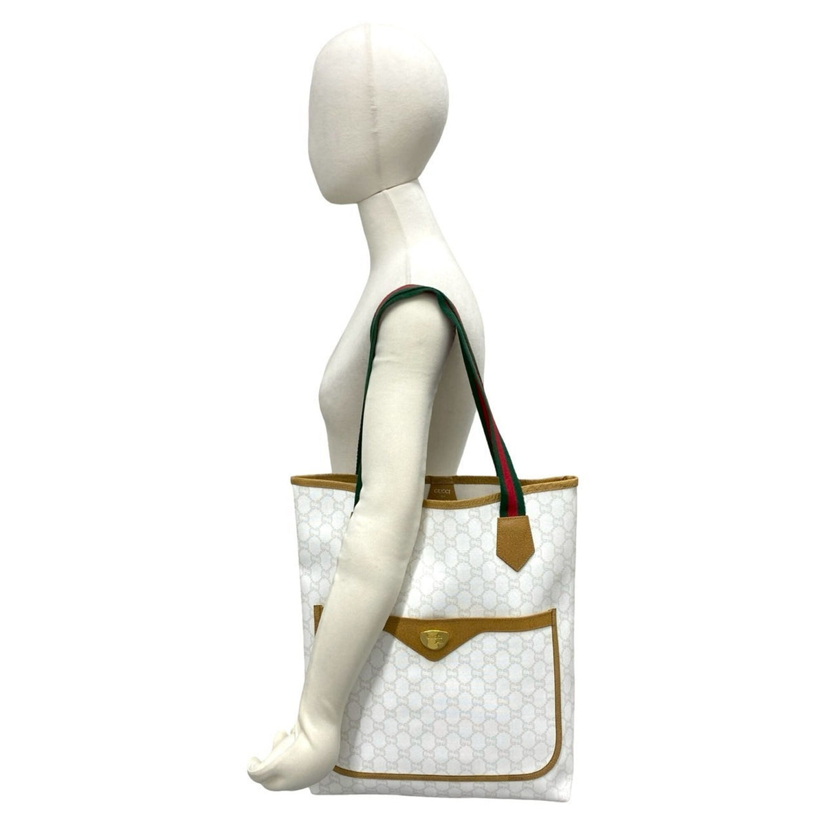 Gucci Beige Green Red Color White Leather Pvc Tote Bag (Pre-Owned)