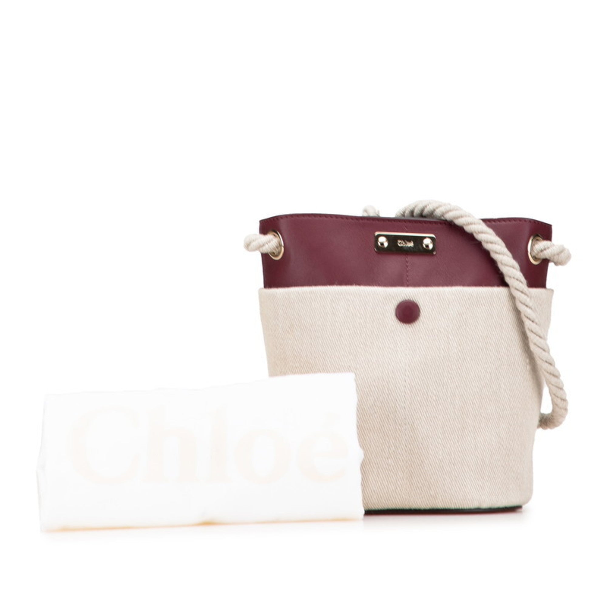 Chloé Beige Wine Leather Linen Shoulder Bag (Pre-Owned)