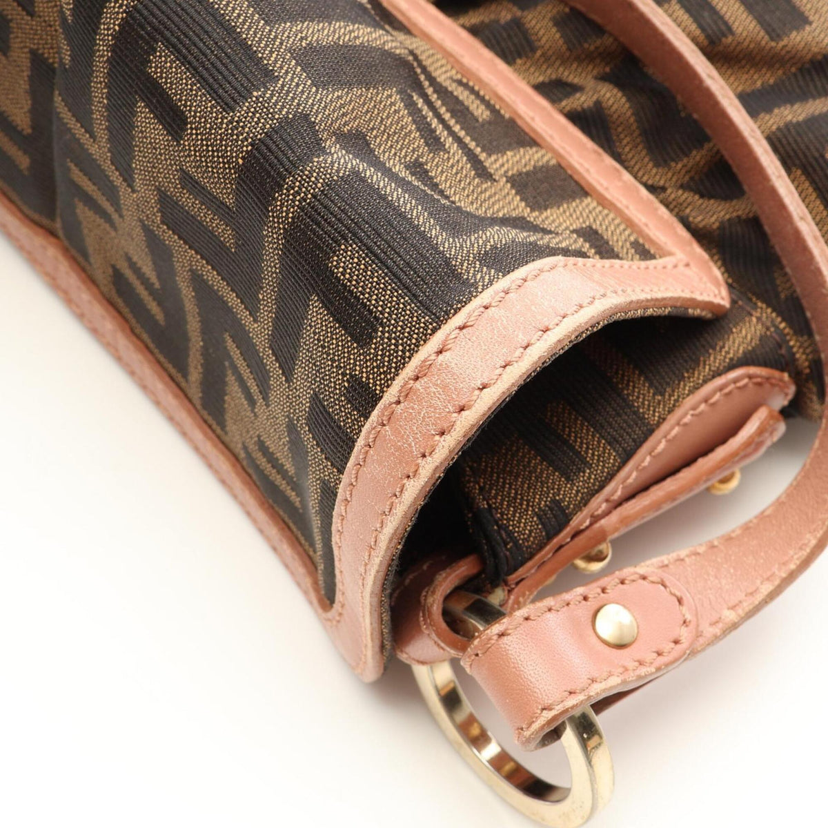 Fendi Black Brown Pink Canvas Leather Handbag Shoulder Bag (Pre-Owned)