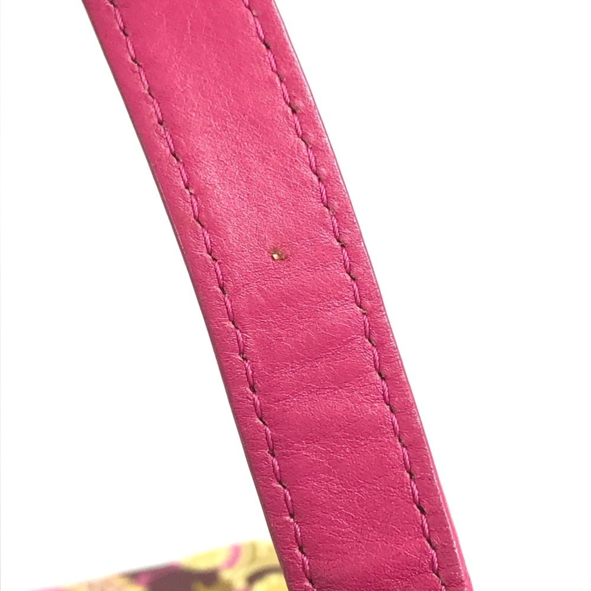 Versace Pink Yellow Leather Canvas Shoulder Bag Tote Bag (Pre-Owned)