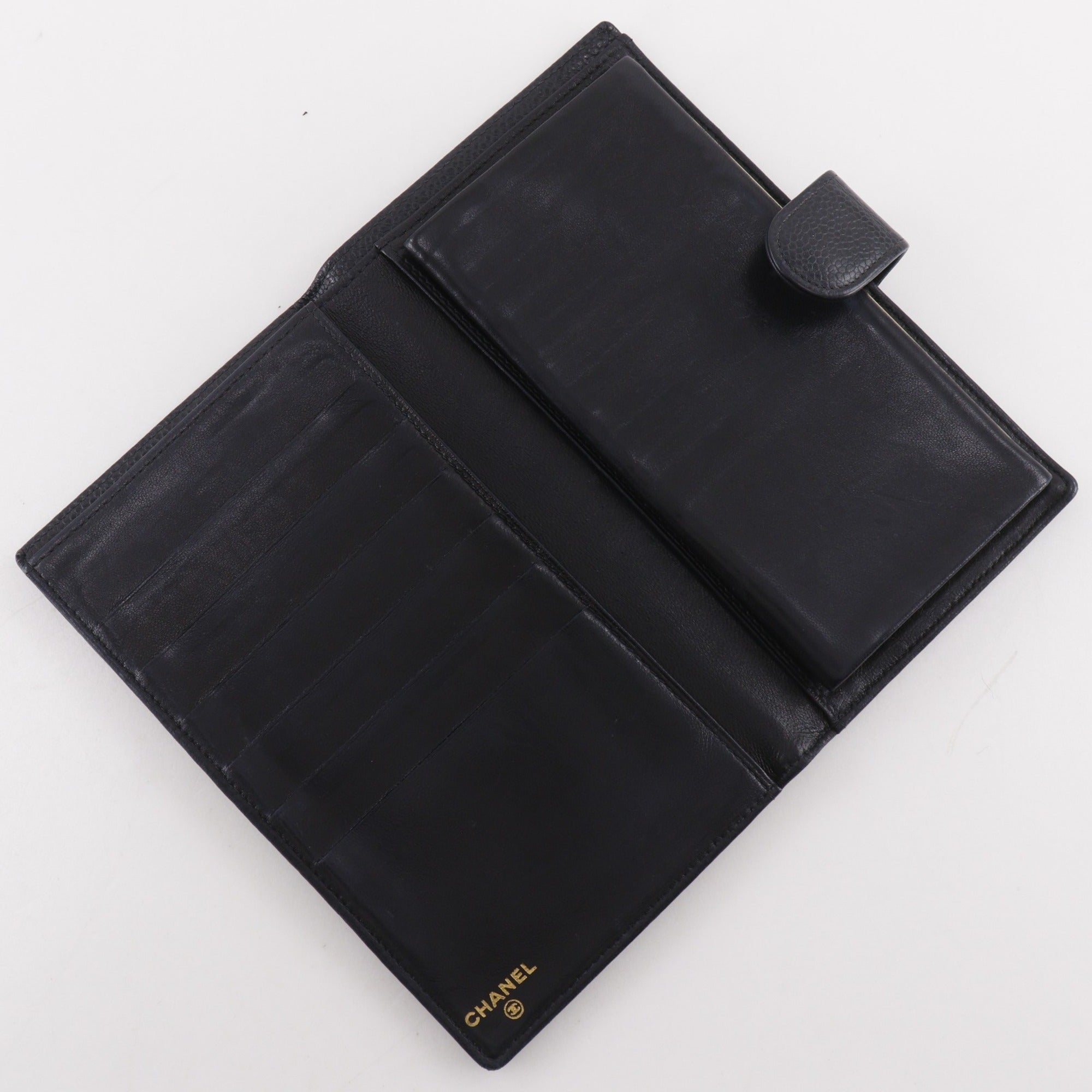 Chanel Black Grained Calfskin Long Wallet (Bi-Fold) (Pre-Owned)