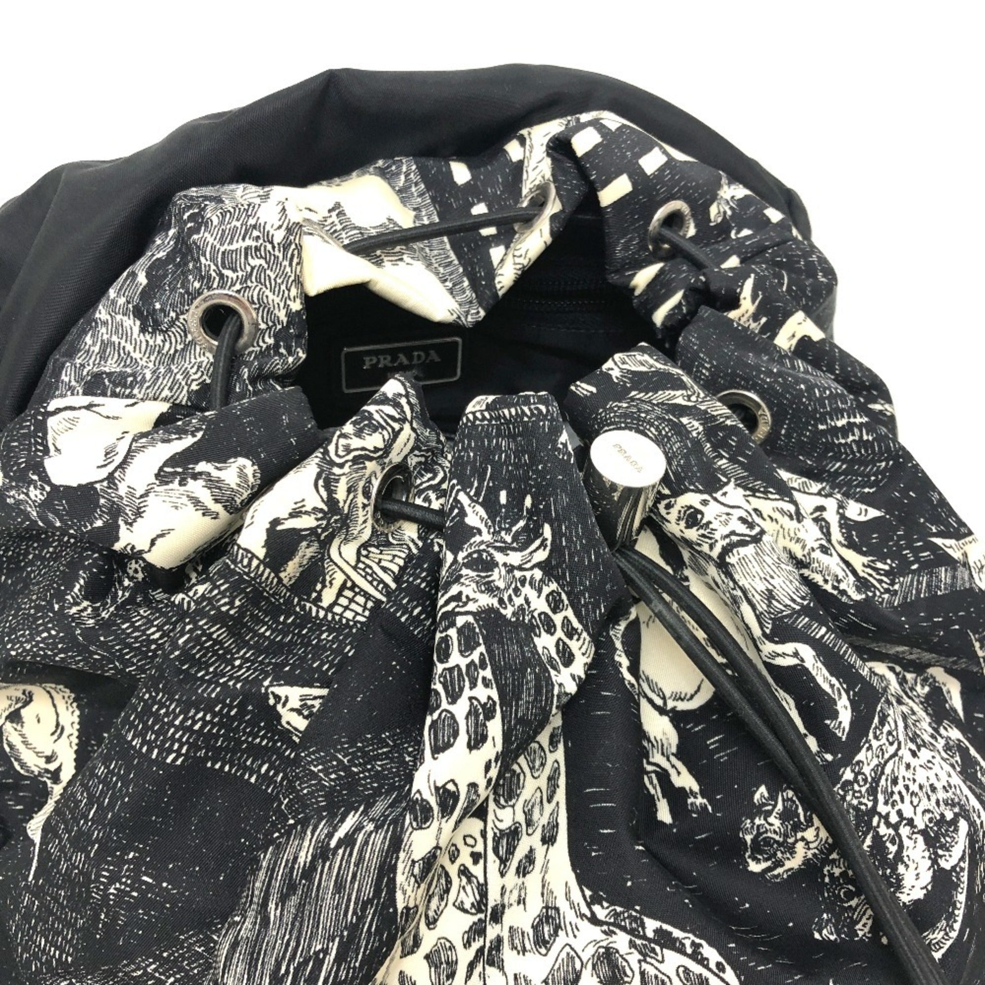 Prada Black White Nylon Backpack (Pre-Owned)