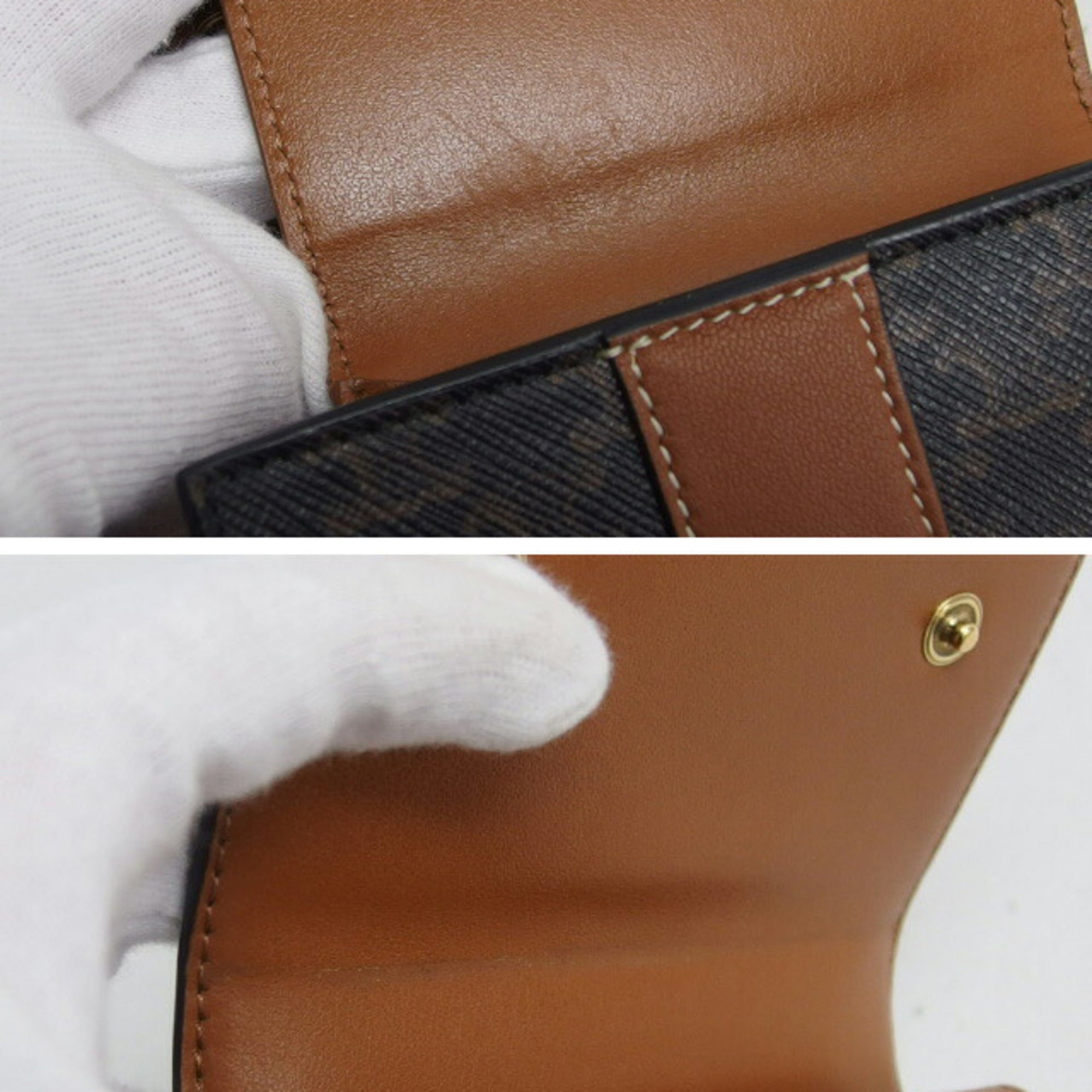 Celine Brown Dark Brown Coated Canvas Leather Wallet (Tri-Fold) (Pre-Owned)