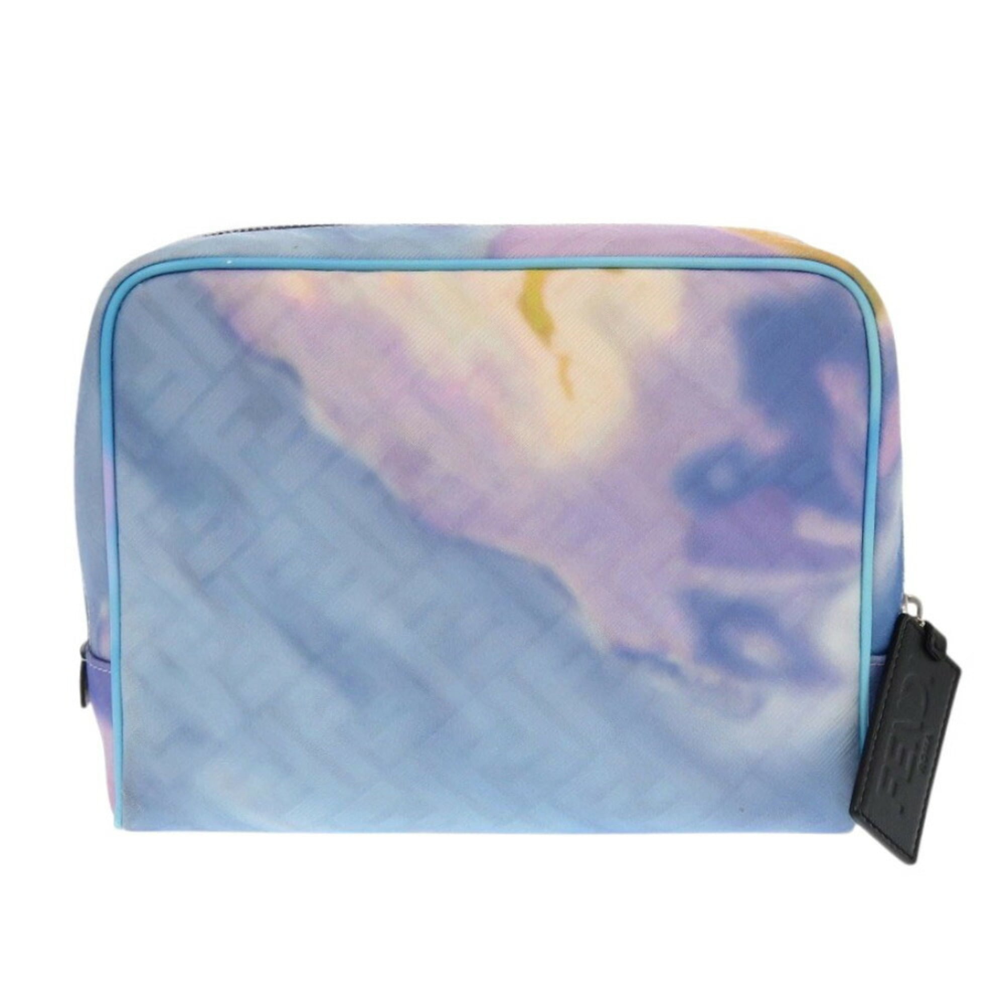 Fendi Light Blue Purple Yellow Fabric Leather Pouch (Pre-Owned)