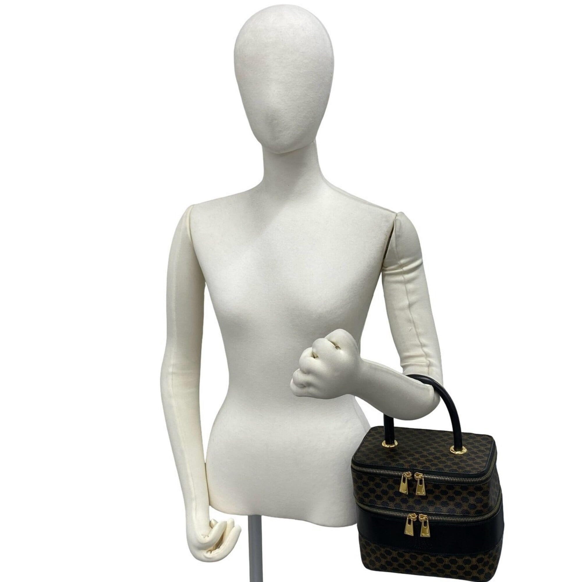 Celine Black Brown Leather Pvc Handbag Vanity Bag (Pre-Owned)