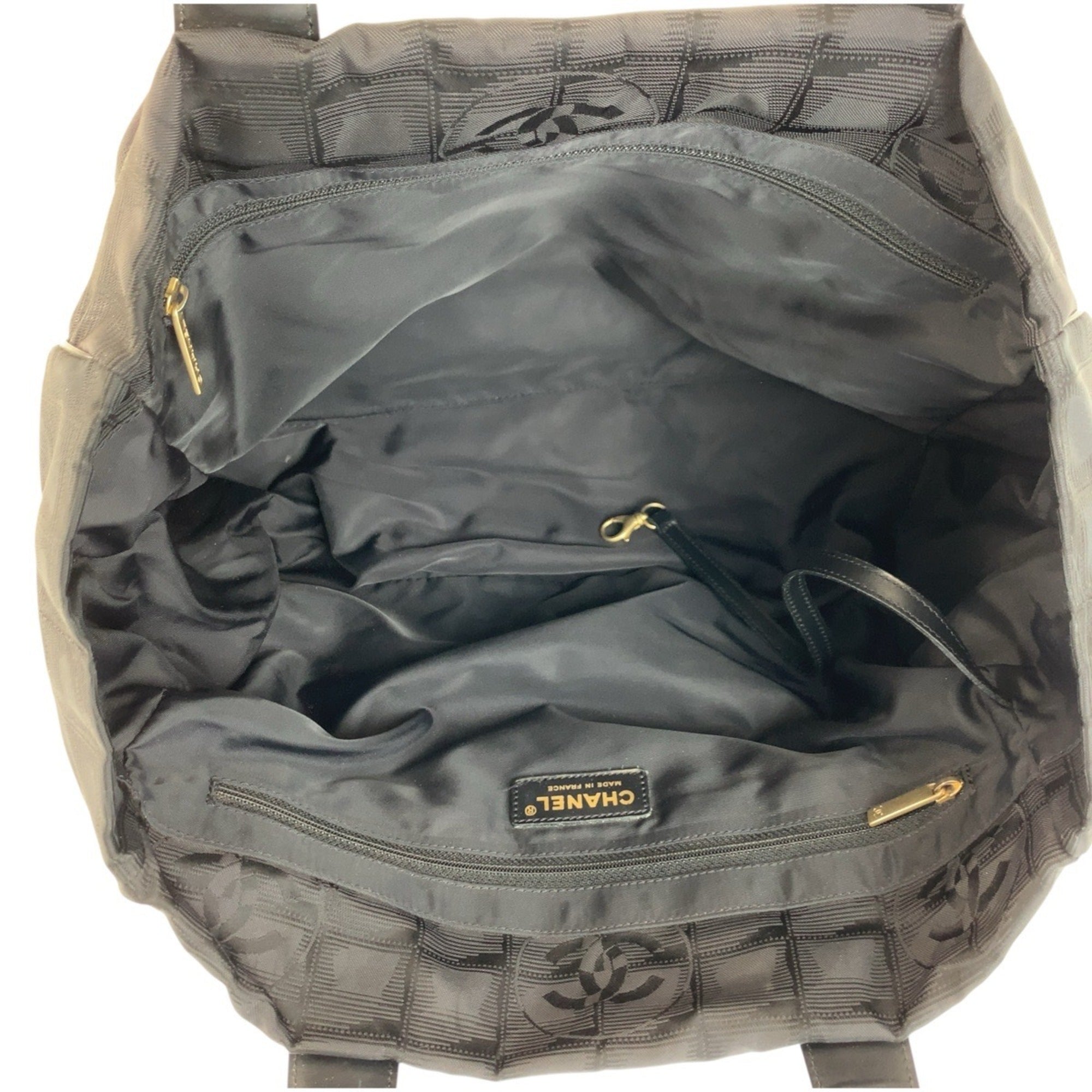 Chanel Black Nylon Leather Shoulder Bag Tote Bag (Pre-Owned)
