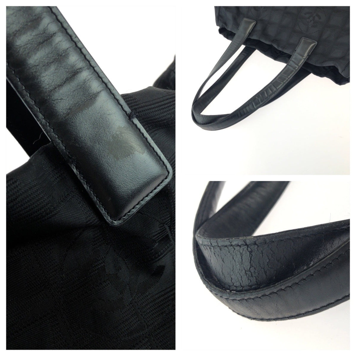 Chanel Black Nylon Leather Shoulder Bag Tote Bag (Pre-Owned)
