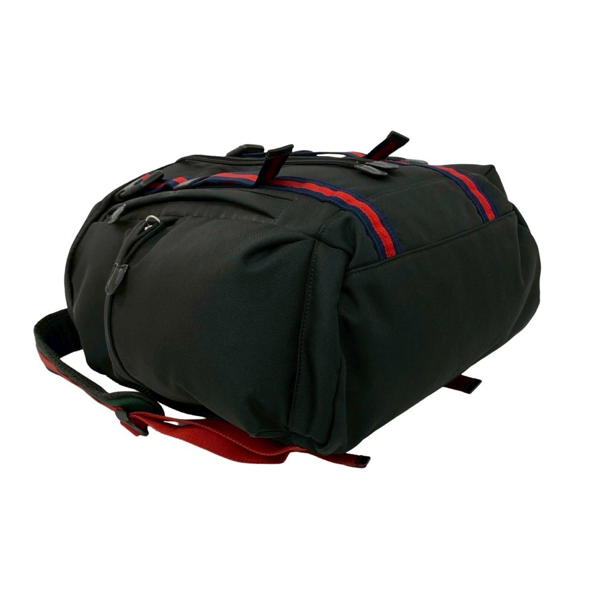 Gucci Black Navy Red Color Leather Canvas Backpack (Pre-Owned)