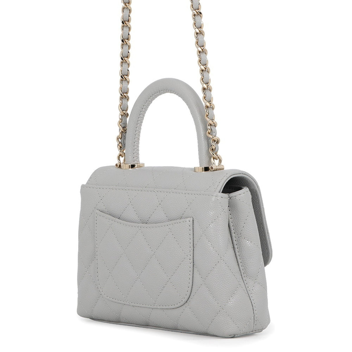 Chanel Matelasse Light Gray Grained Calfskin Handbag Shoulder Bag (Pre-Owned)