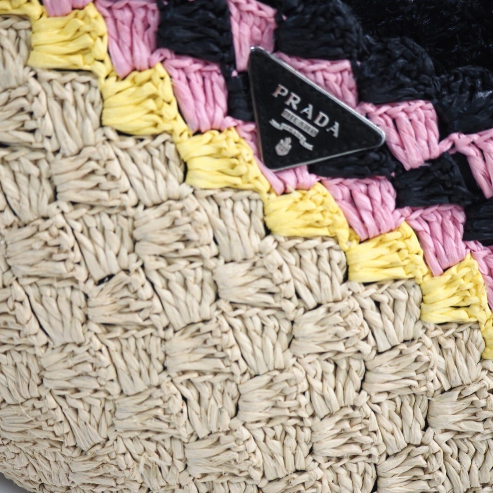Prada Beige Multi-Color Raffia Handbag Shoulder Bag (Pre-Owned)
