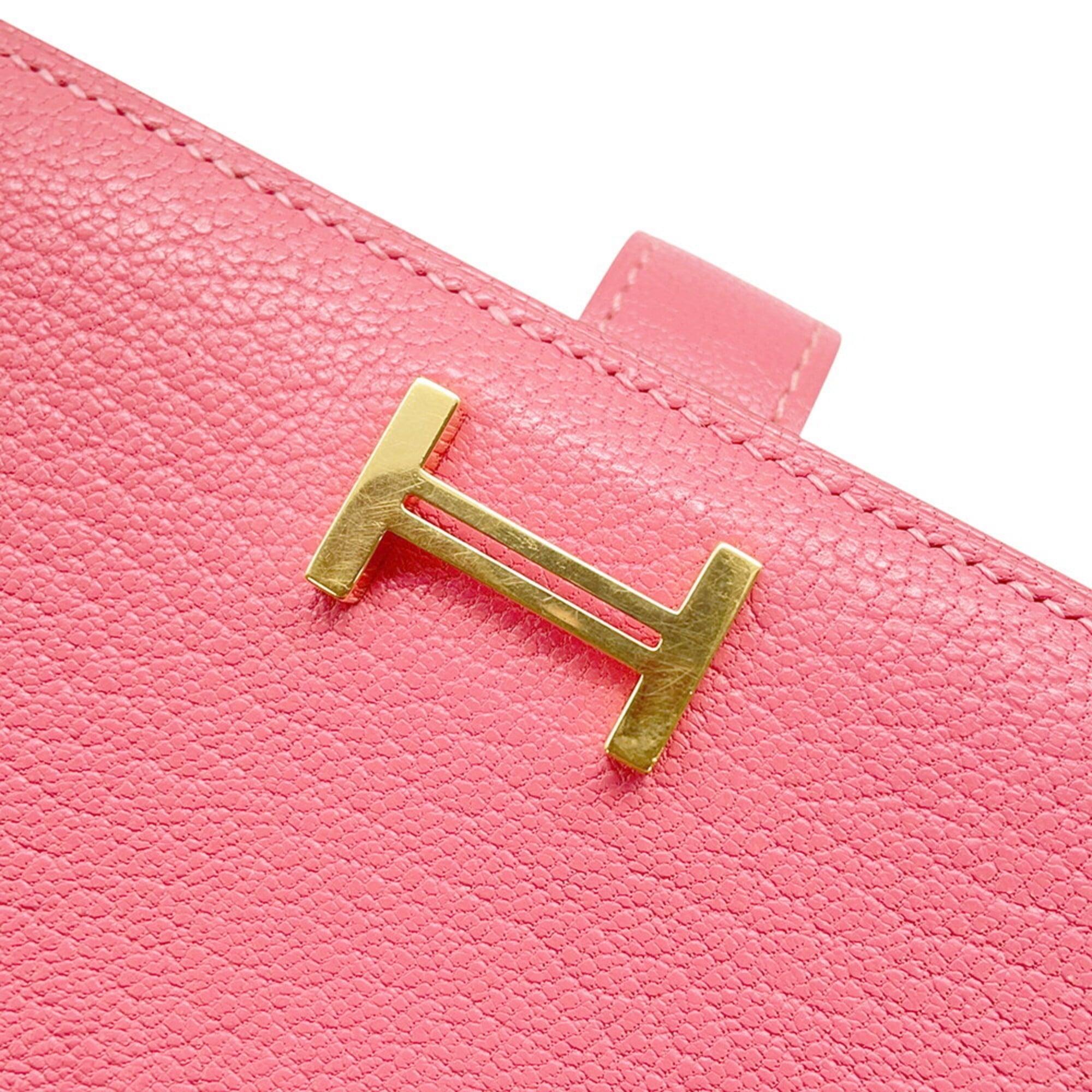 Hermes Pink Chevre Myzore Leather Long Wallet (Bi-Fold) (Pre-Owned)