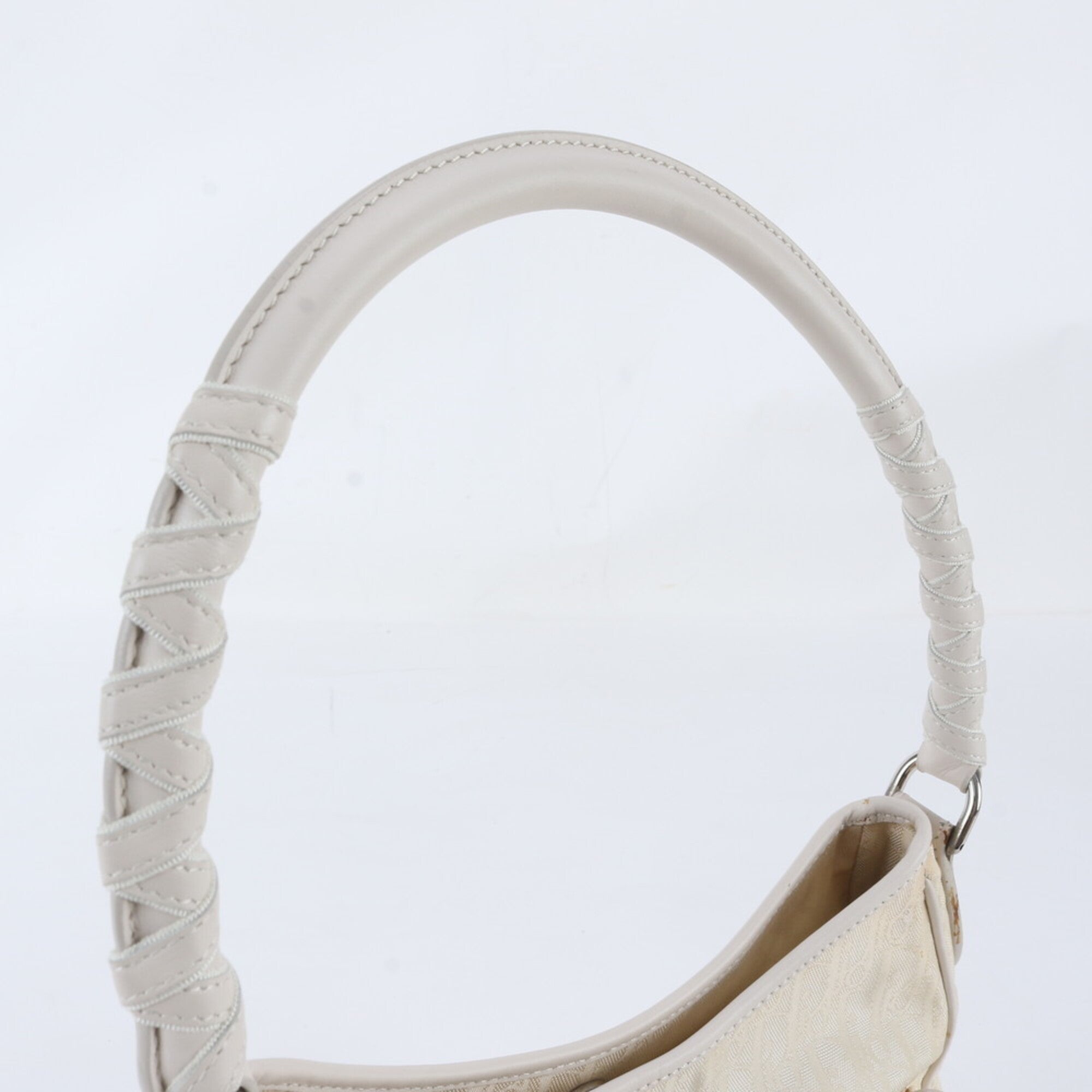 Christian Dior White Leather Nylon Handbag Shoulder Bag Tote Bag (Pre-Owned)