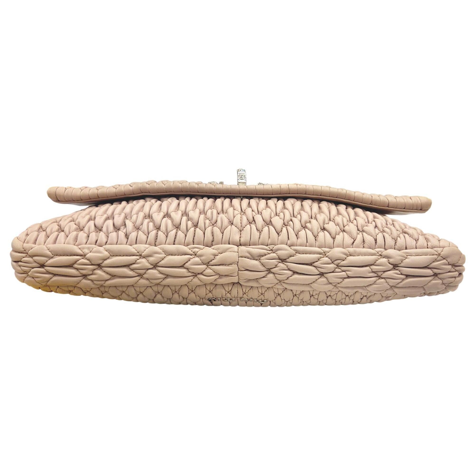 Miu Miu Matelasse Pink Beige Leather Shoulder Bag (Pre-Owned)