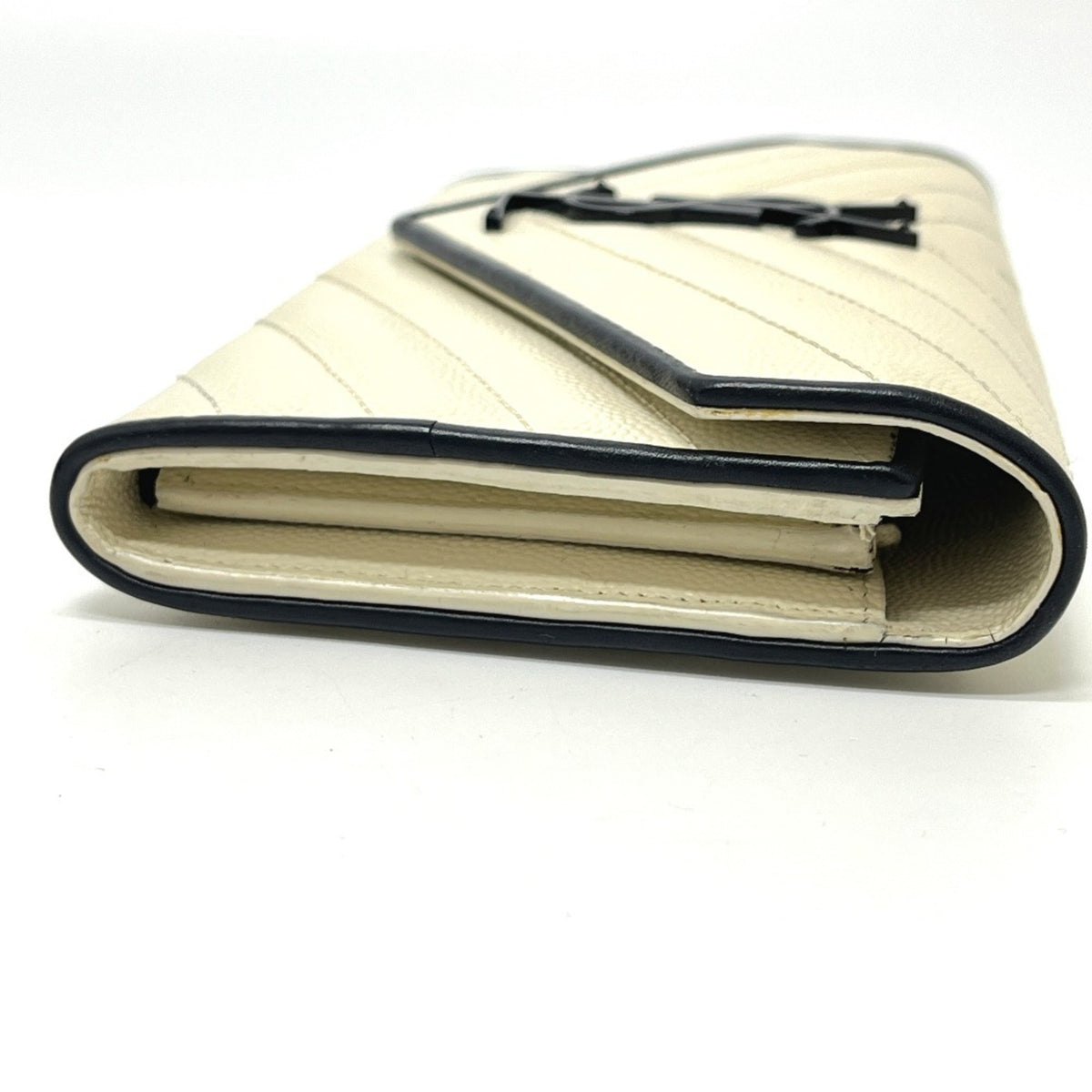 Yves Saint Laurent Black White Leather Long Wallet (Bi-Fold) (Pre-Owned)