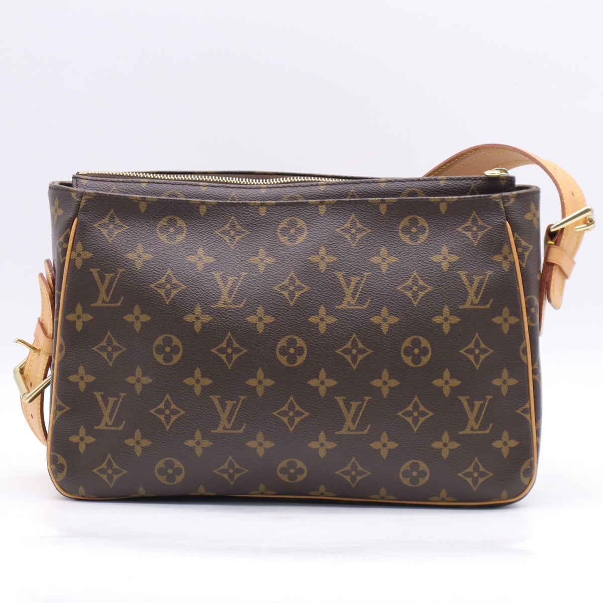 Louis Vuitton Beige Brown Coated Canvas Leather Handbag (Pre-Owned)