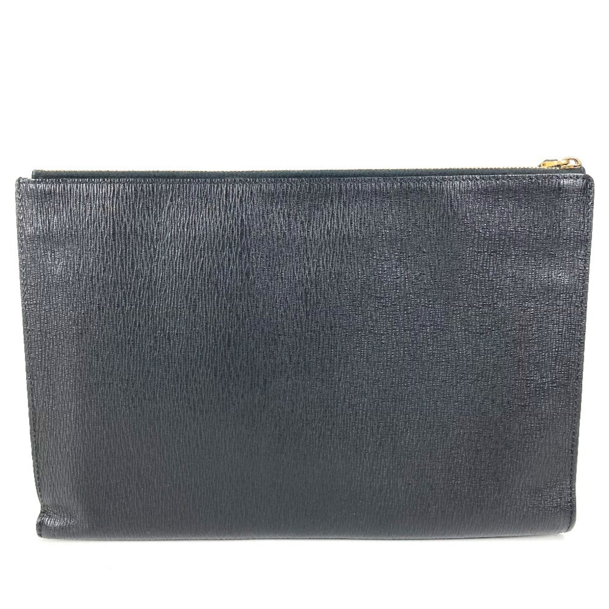 Salvatore Ferragamo Black Leather Clutch Bag Handbag Pouch (Pre-Owned)