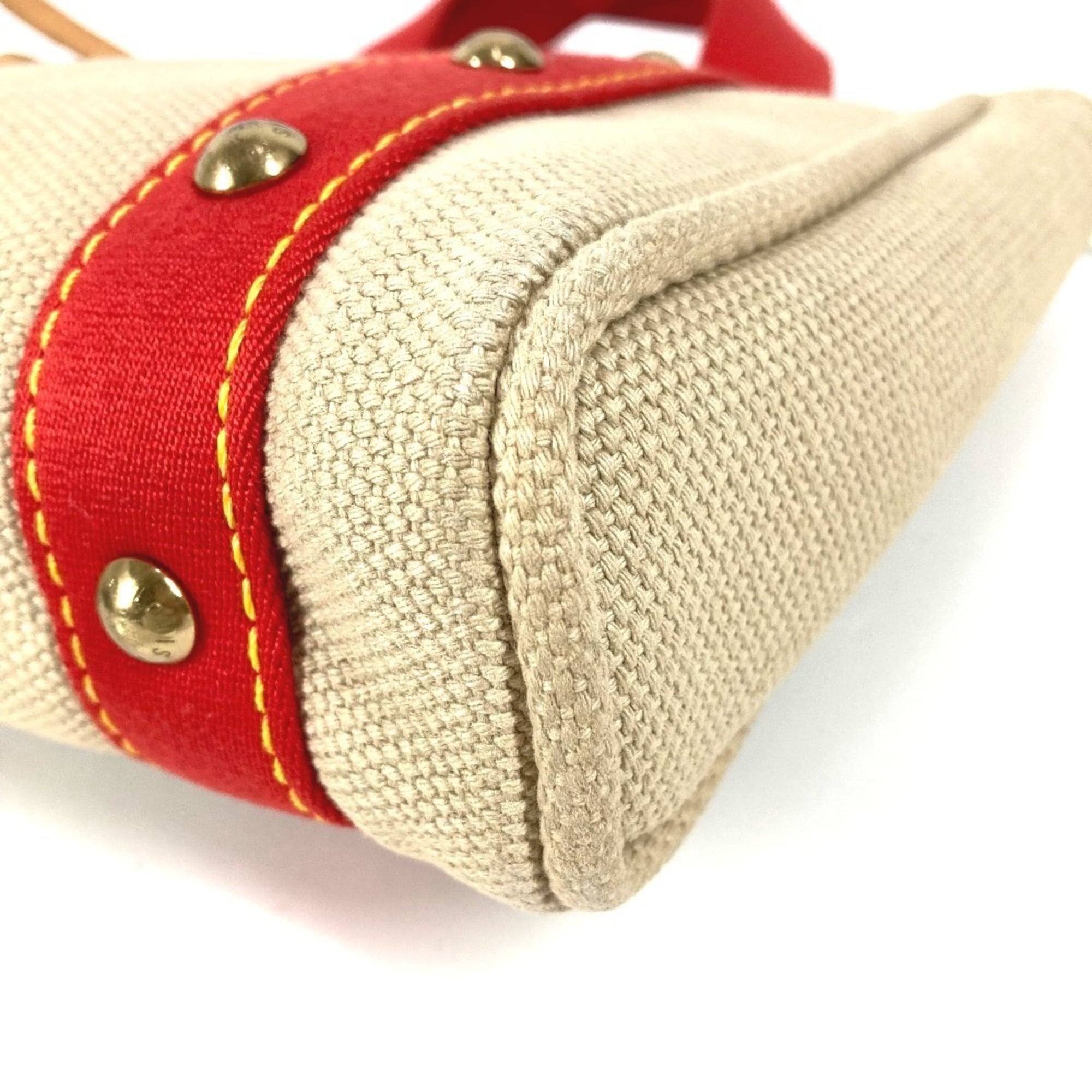 Louis Vuitton Beige Galle Red Color Cotton Handbag Tote Bag (Pre-Owned)