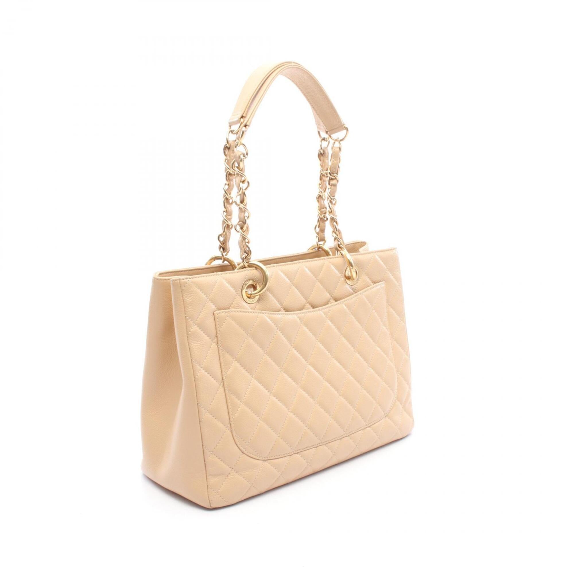 Chanel Beige Grained Calfskin Handbag Tote Bag (Pre-Owned)