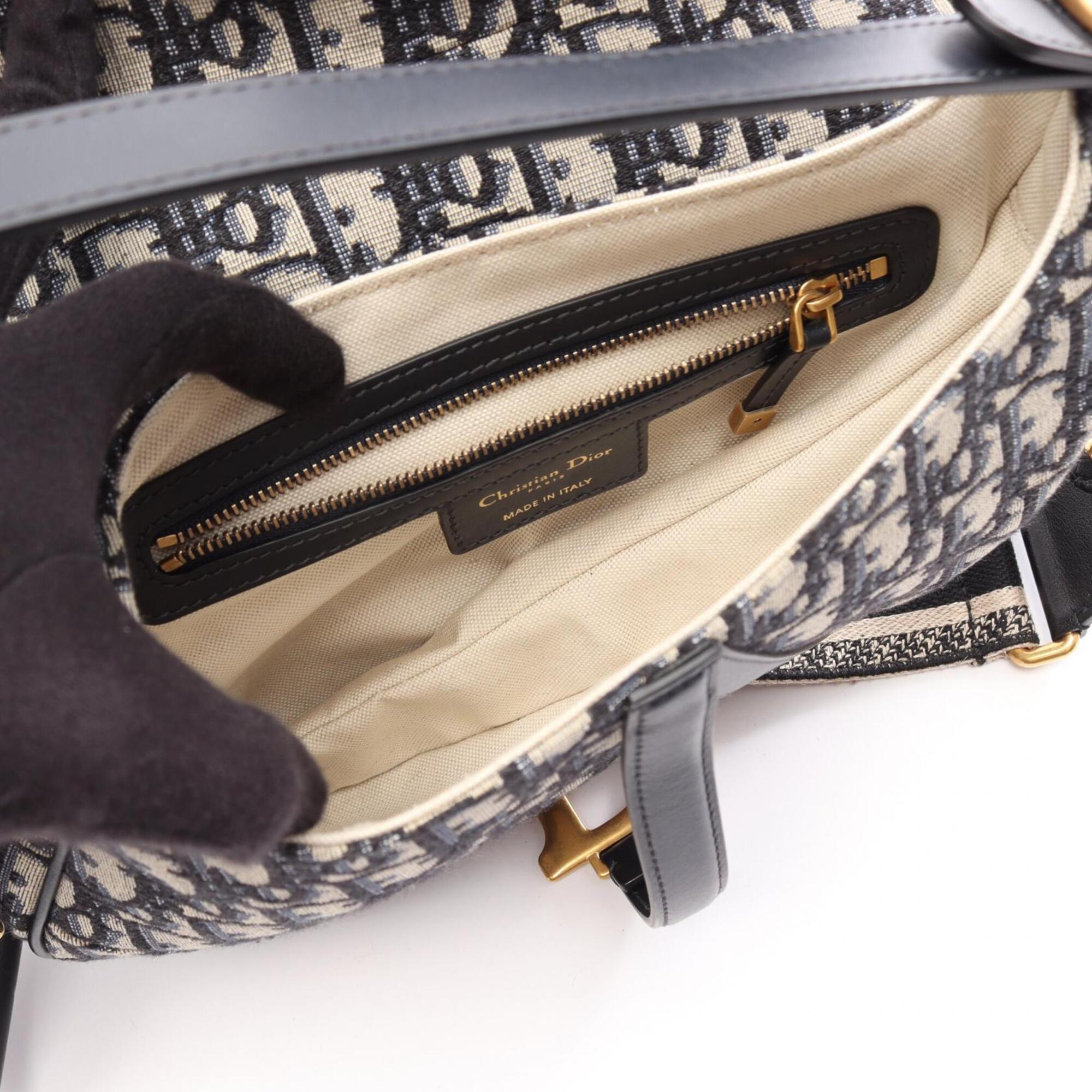Christian Dior Beige Navy Canvas Handbag Saddle Bag (Pre-Owned)