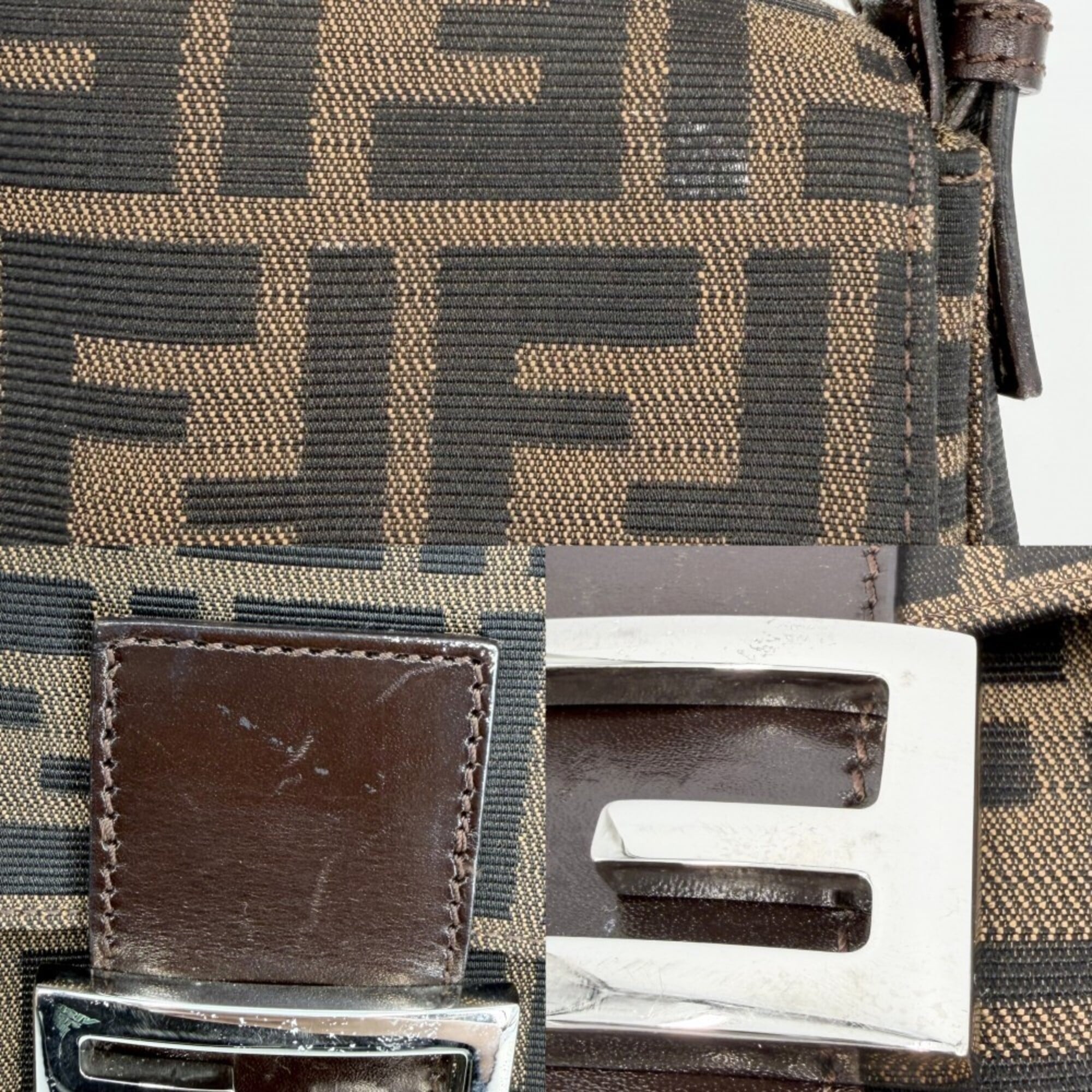 Fendi Zucca Brown Canvas Leather Shoulder Bag (Pre-Owned)