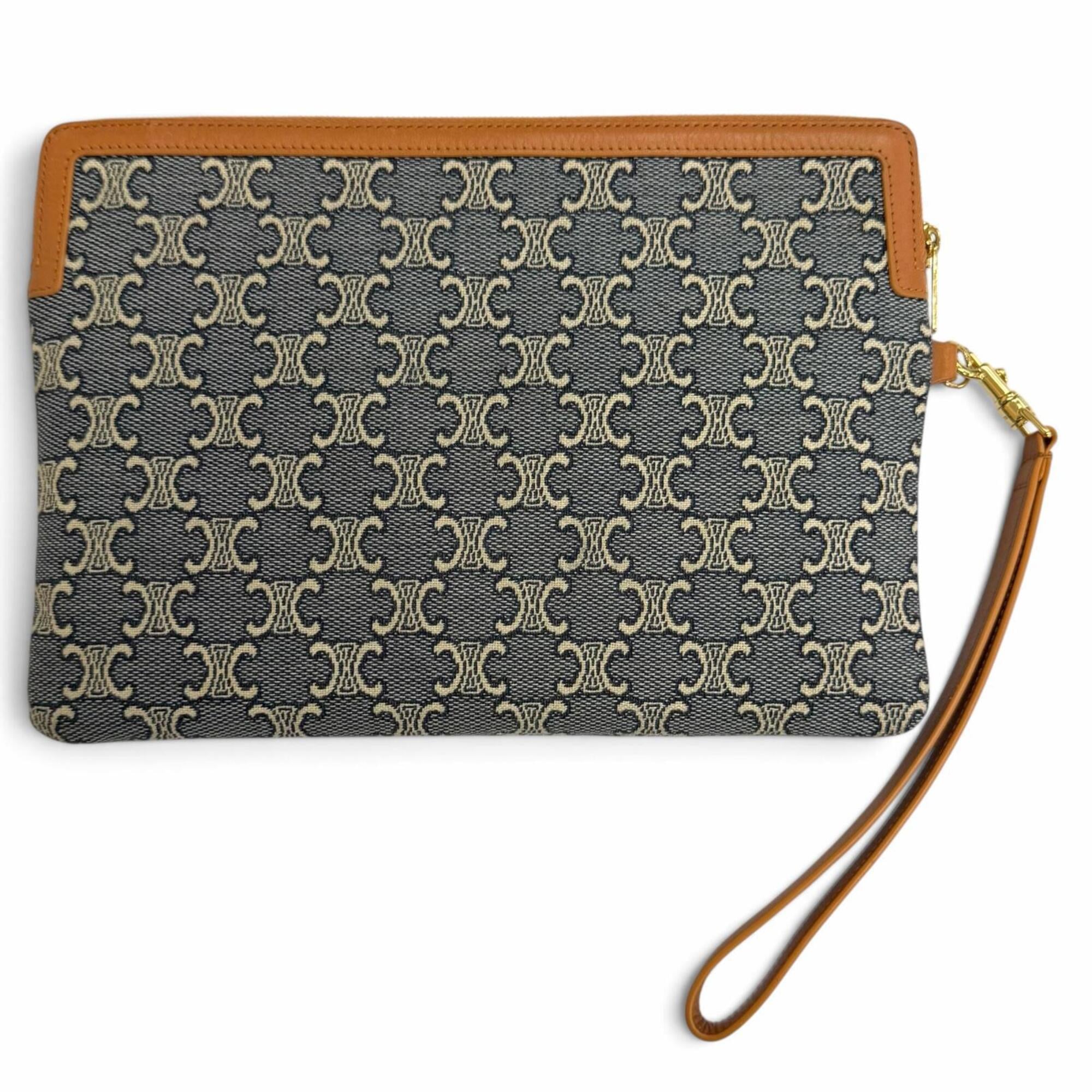 Celine Navy Canvas Leather Clutch Bag Pouch (Pre-Owned)