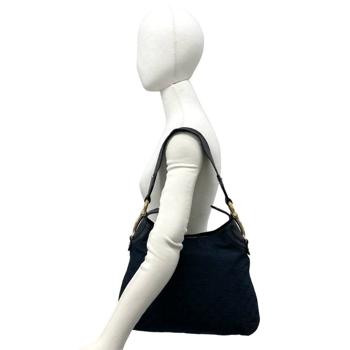 Gucci Black Canvas Leather Shoulder Bag Tote Bag (Pre-Owned)