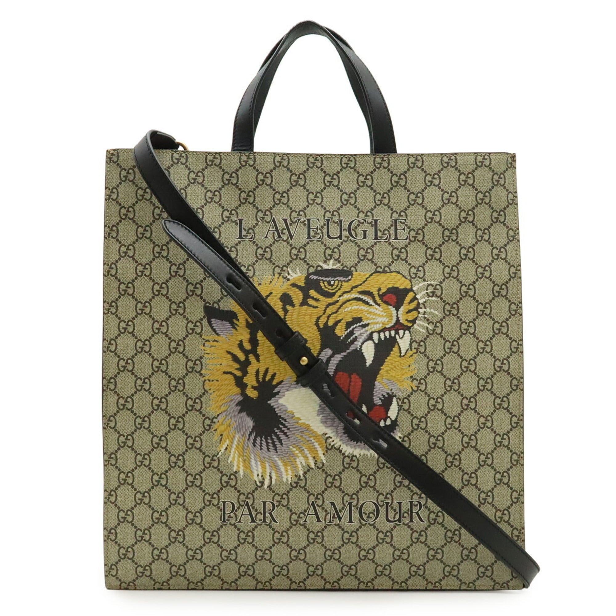 Gucci Beige Black Khaki Gg Supreme Shoulder Bag Tote Bag (Pre-Owned)