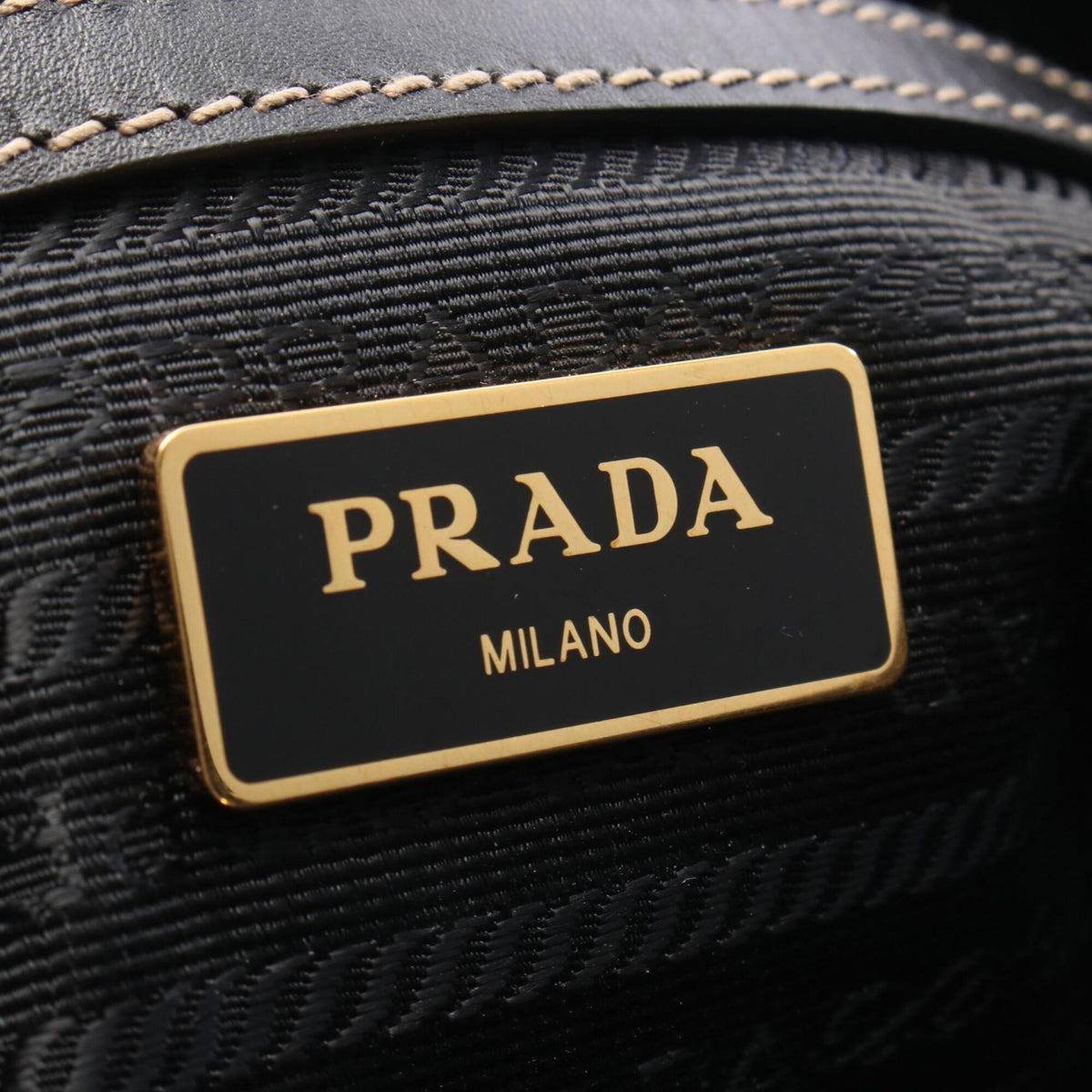Prada Black Brown Canvas Leather Handbag Tote Bag (Pre-Owned)