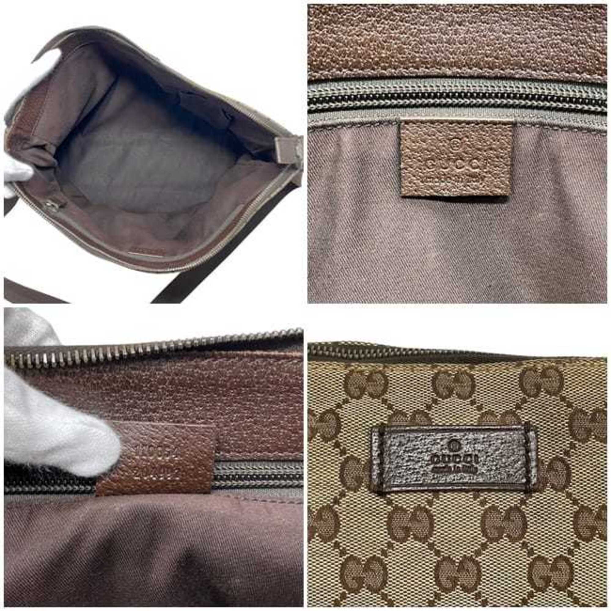 Gucci Beige Brown Gg Canvas Leather Shoulder Bag (Pre-Owned)