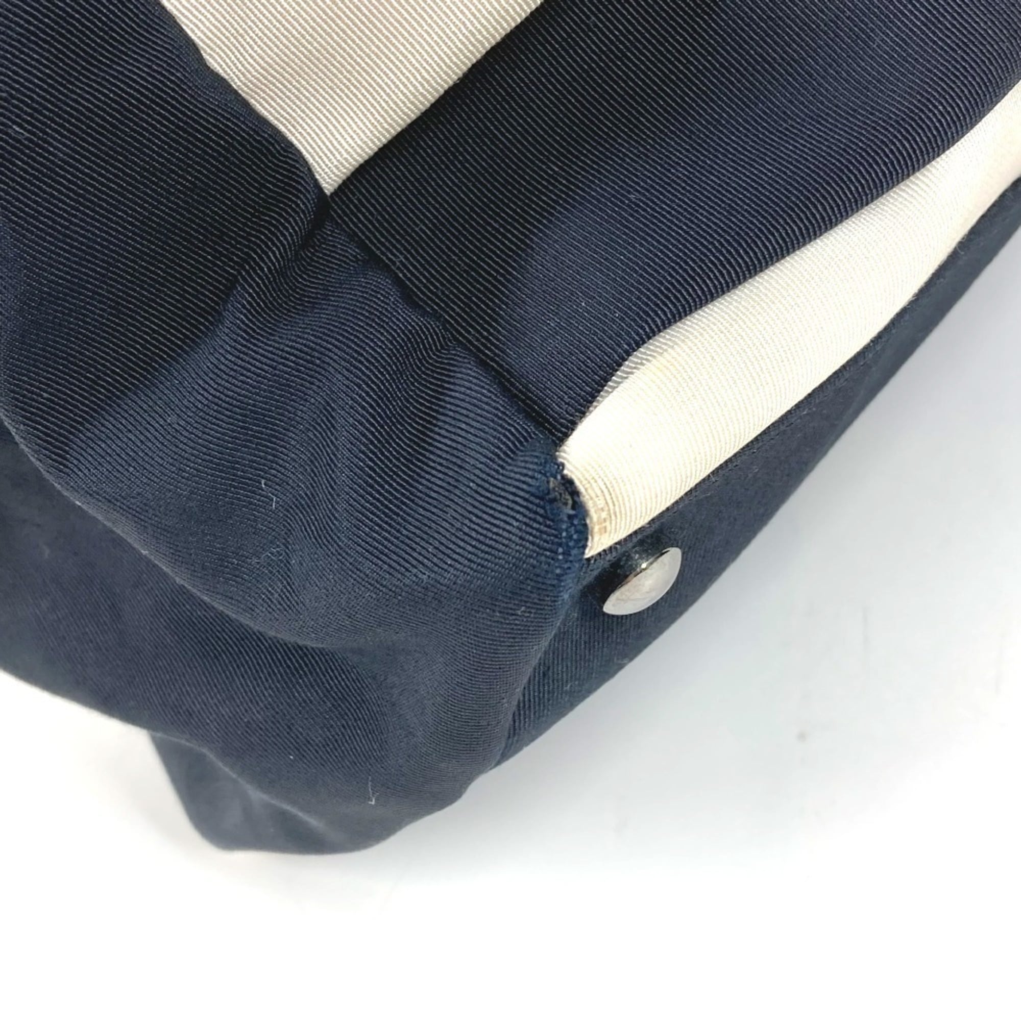Chanel 2.55 Black White Nylon Canvas Shoulder Bag Tote Bag (Pre-Owned)