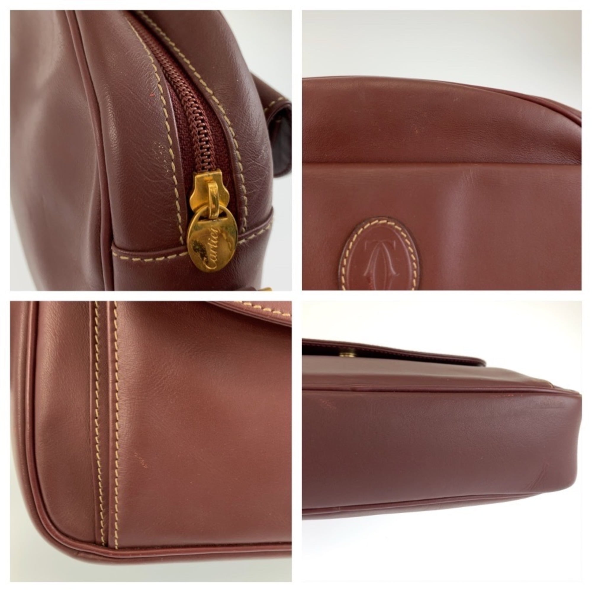 Cartier Wine Red Leather Pochette Shoulder Bag (Pre-Owned)