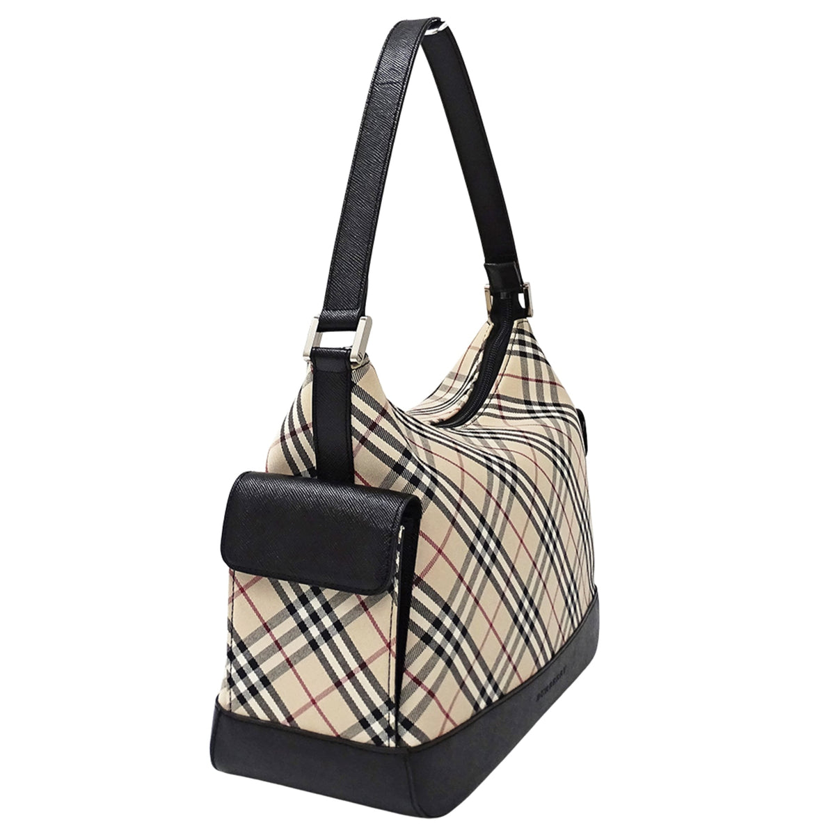Burberry Beige Black Canvas Handbag Shoulder Bag (Pre-Owned)