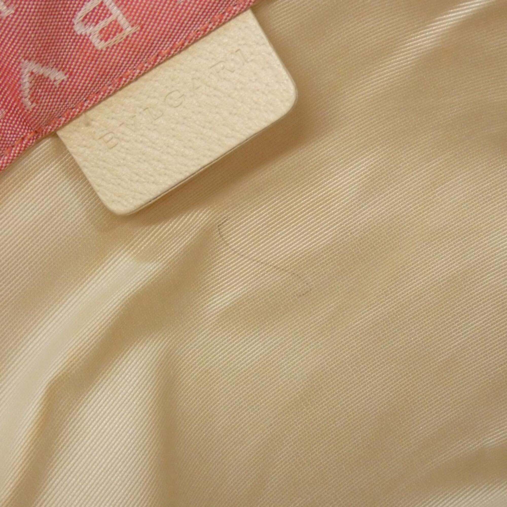 Bvlgari Ivory Pink Canvas Leather Handbag Pouch (Pre-Owned)