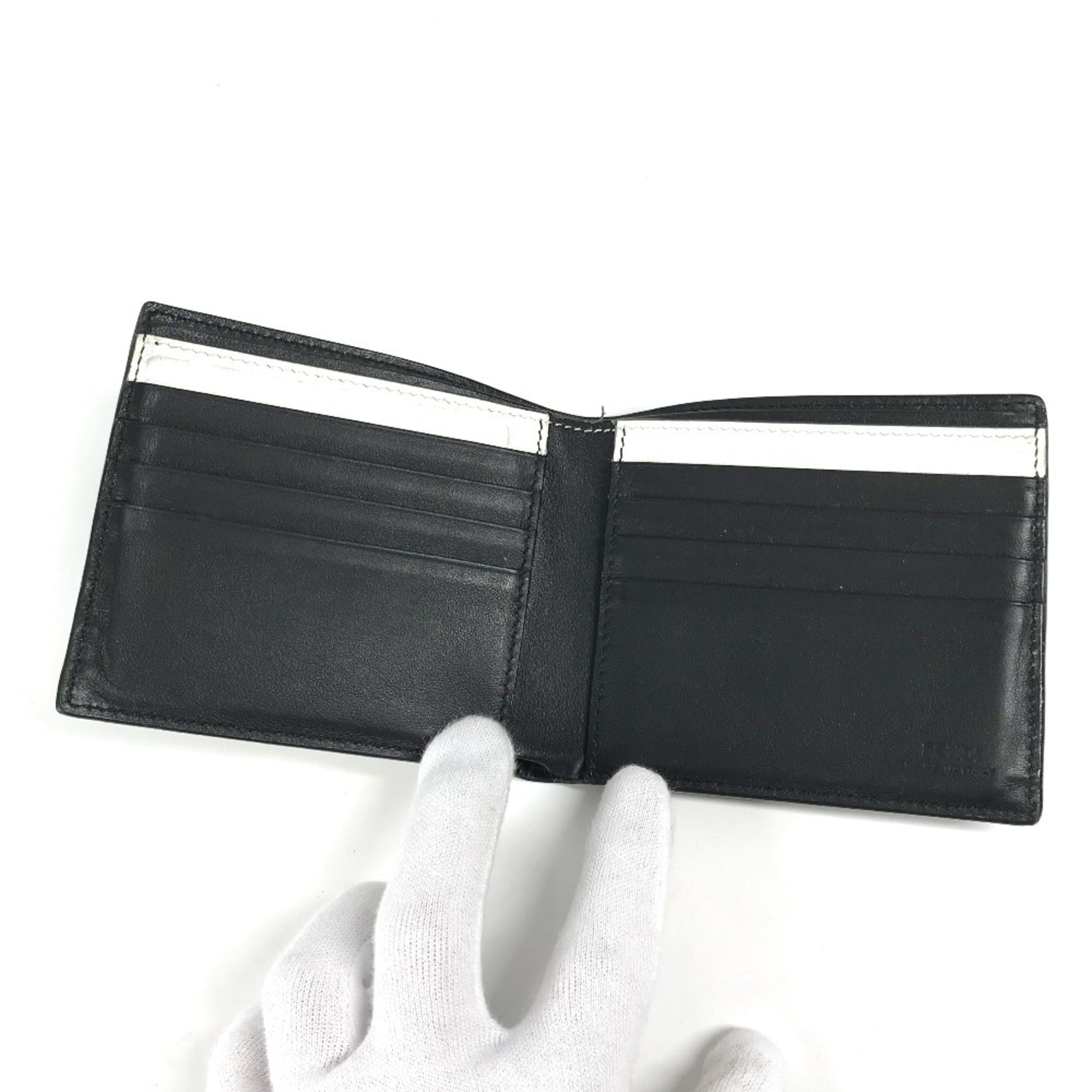 Fendi Black White Leather Bill Wallet (Bi-Fold) (Pre-Owned)