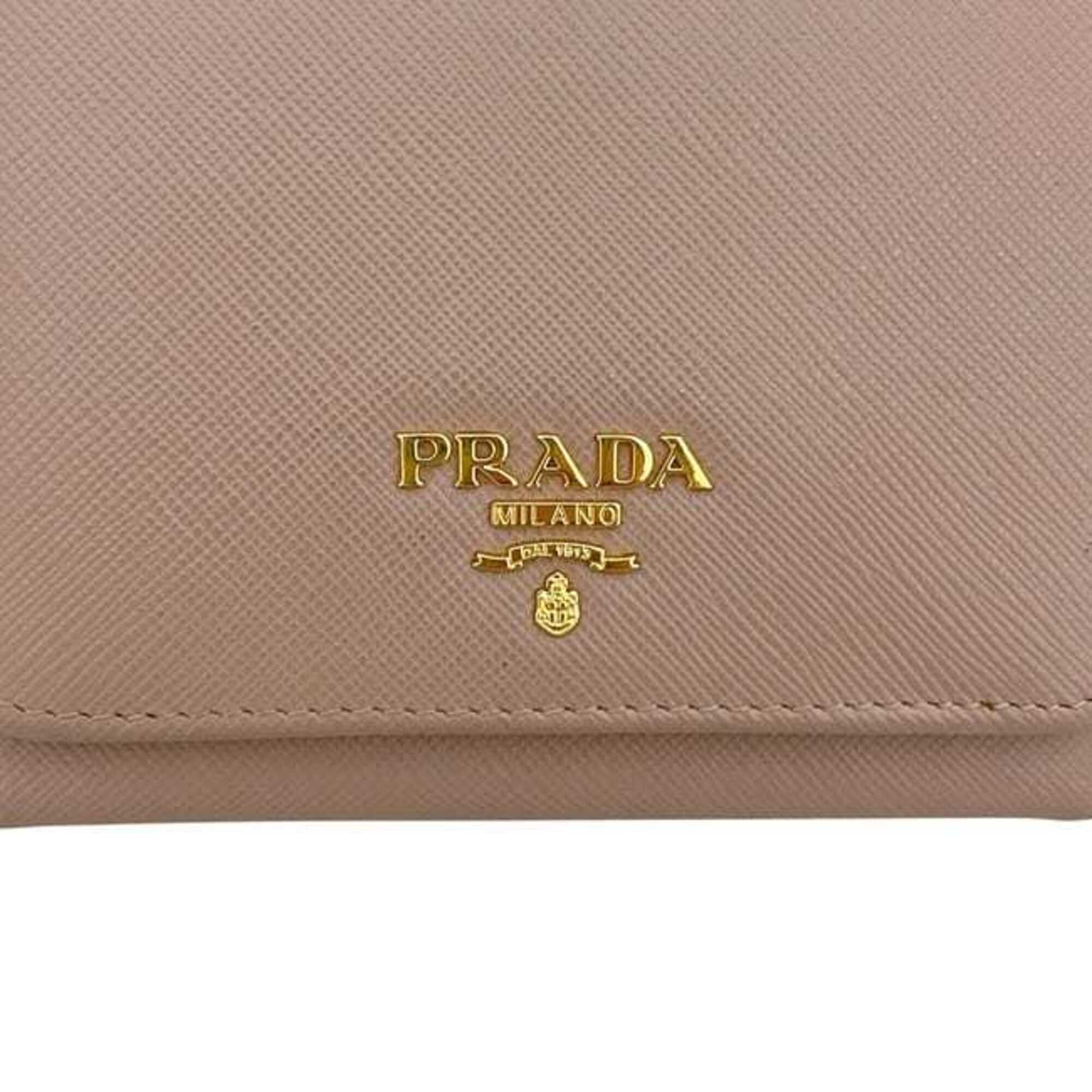 Prada Beige Saffiano Triangle Wallet (Tri-Fold) (Pre-Owned)